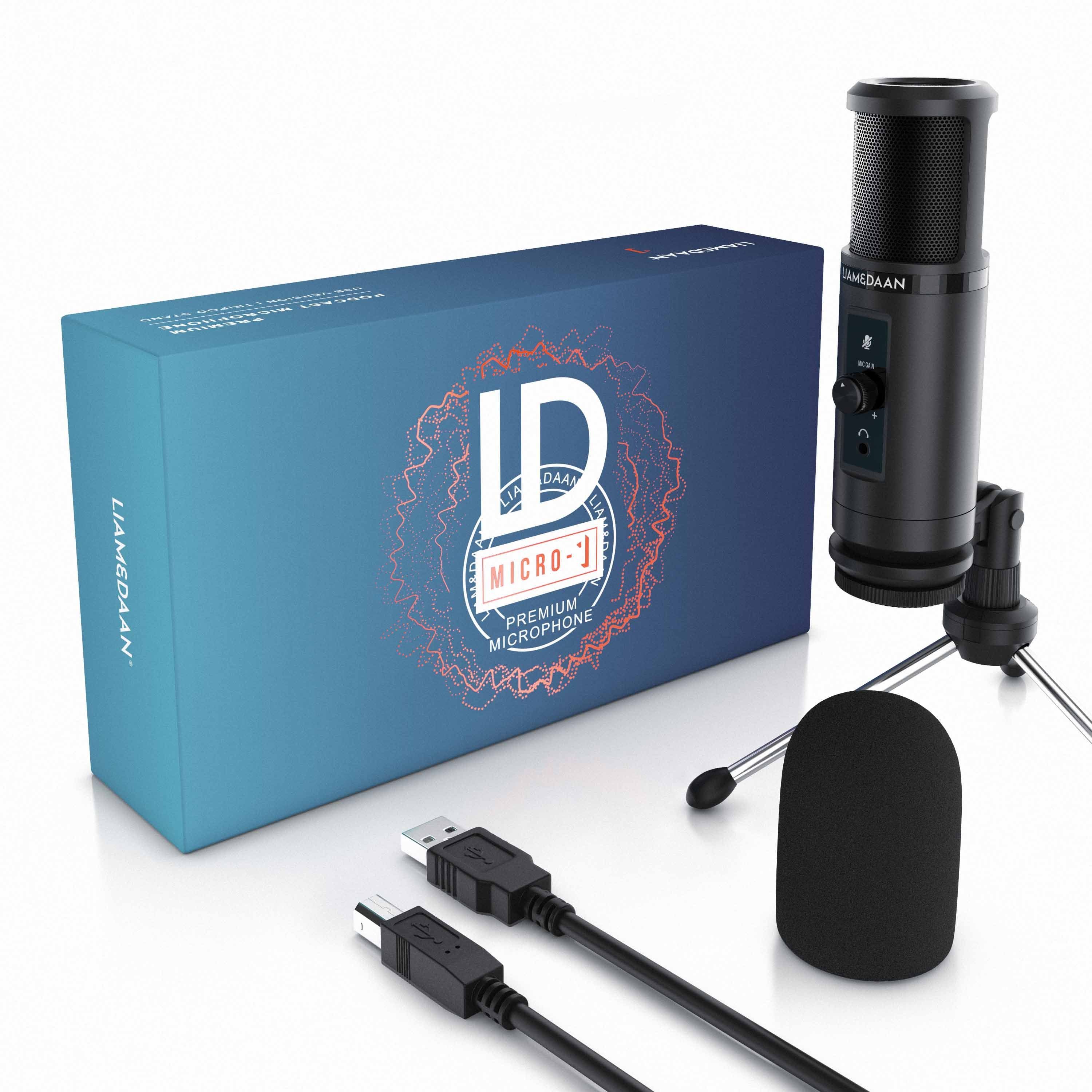 LIAM&DAAN Streaming-Mikrofon Kondensatormikrofon, USB wireless, Monitorfunktion & Dreibeinstativ, 192 kHz - 20 Hz bis 20 kHz, inkl. Mikrofonständer