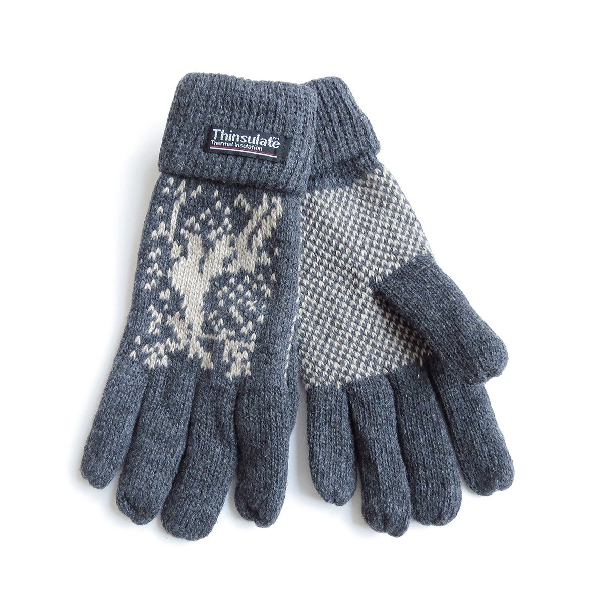 Sonia Originelli Strickhandschuhe Strickhandschuhe anthrazit können abweichen Farben Unisex Wolle Fleece Winter Elch Umschlag Finger