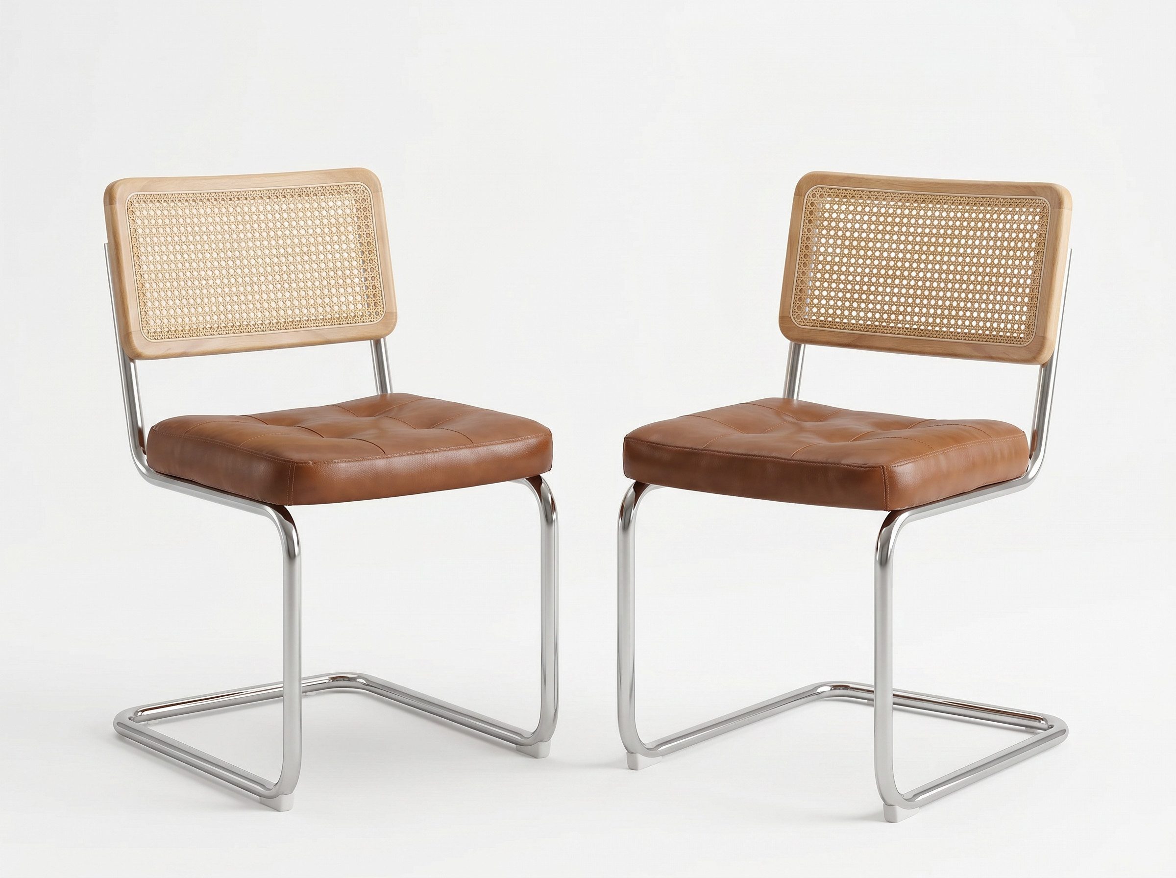 LIVIHOME Esszimmerstuhl Rattania (Set, 2 St), mit Rattan-Rückenlehne, PU-Leder Sitzfläche und Chrombeinen