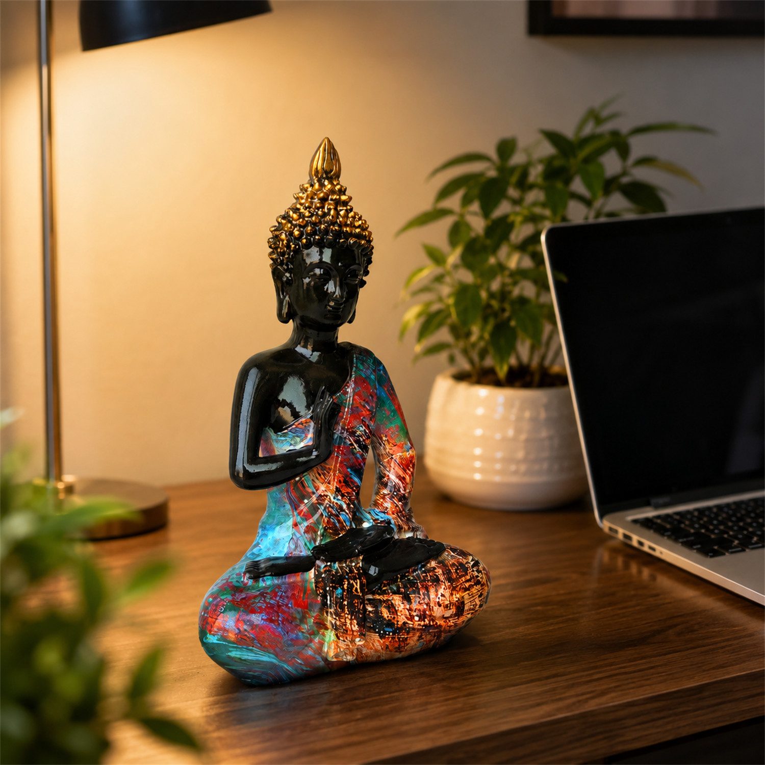 INtrenDU Buddhafigur bunt 26 cm sitzend im Pop-Art-Stil (1 St), Möbelschonende Filzfüße – Bild 4 von 5