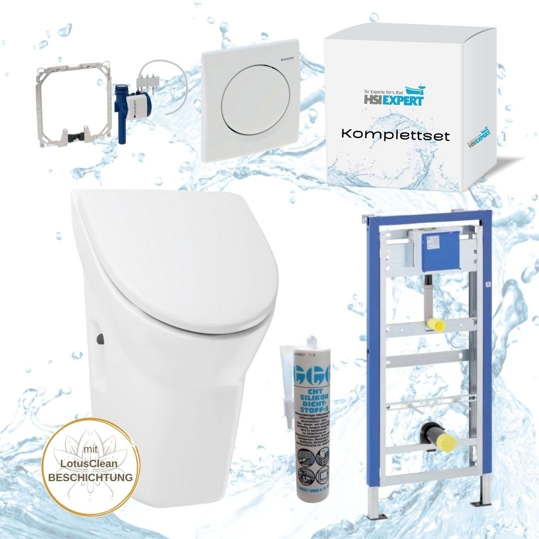 HGMBAD Urinal Urinal Deckel mit SoftClose Geberit Vorwandelement,  Sanitärkeramik, Wasserspülung, Abgang Waagerecht, (Komplett-Set), Deckel  mit SoftClose