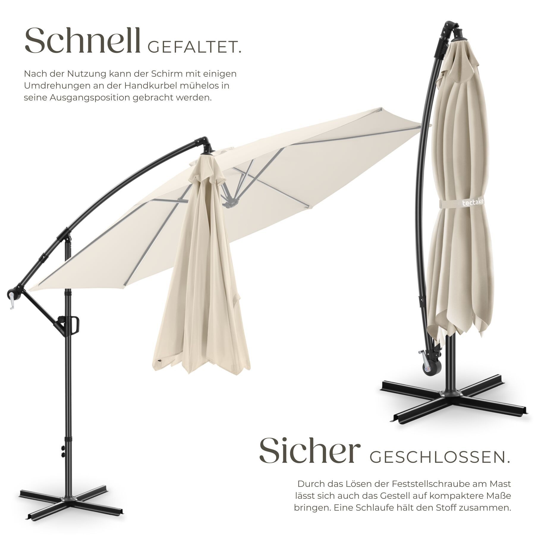 tectake Ampelschirm Terrassenschirm Artemis - 360° drehbar mit UV-Schutz, ampelschirm Artemis, in beige, Doppeldach für optimalen Windschutz