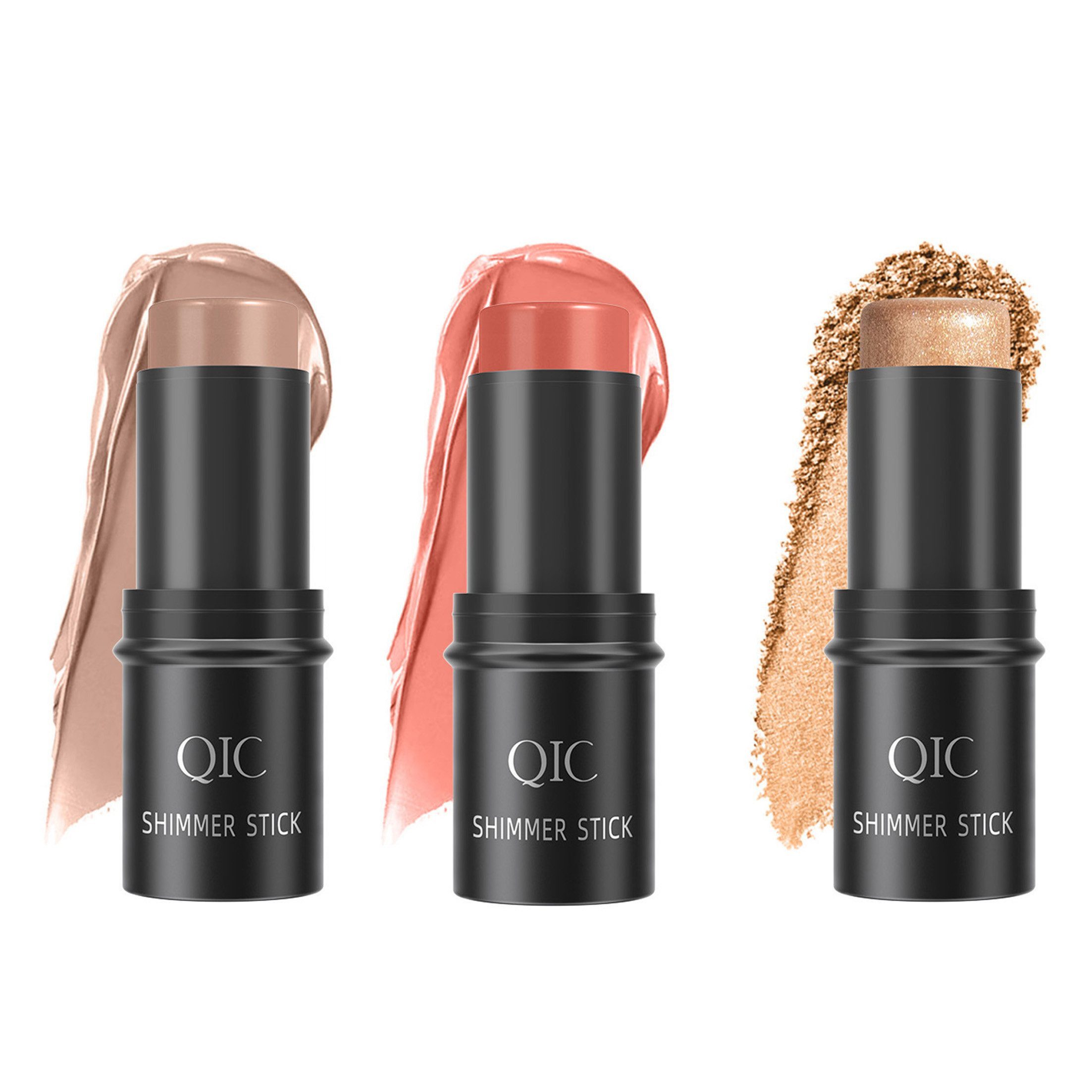KINSI Contouring-Stick Shimmer Stick 3er Set,Konturierstift Bronzer,Rouge & Highlighter Stick, 3-tlg., seidige Textur, wasserfest, zum Formen von Gesichtskonturen