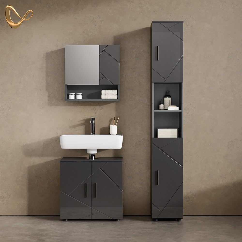 Livinity® Waschbeckenunterschrank Ronco, Anthrazit Hochglanz/Anthrazit, 60 günstig online kaufen