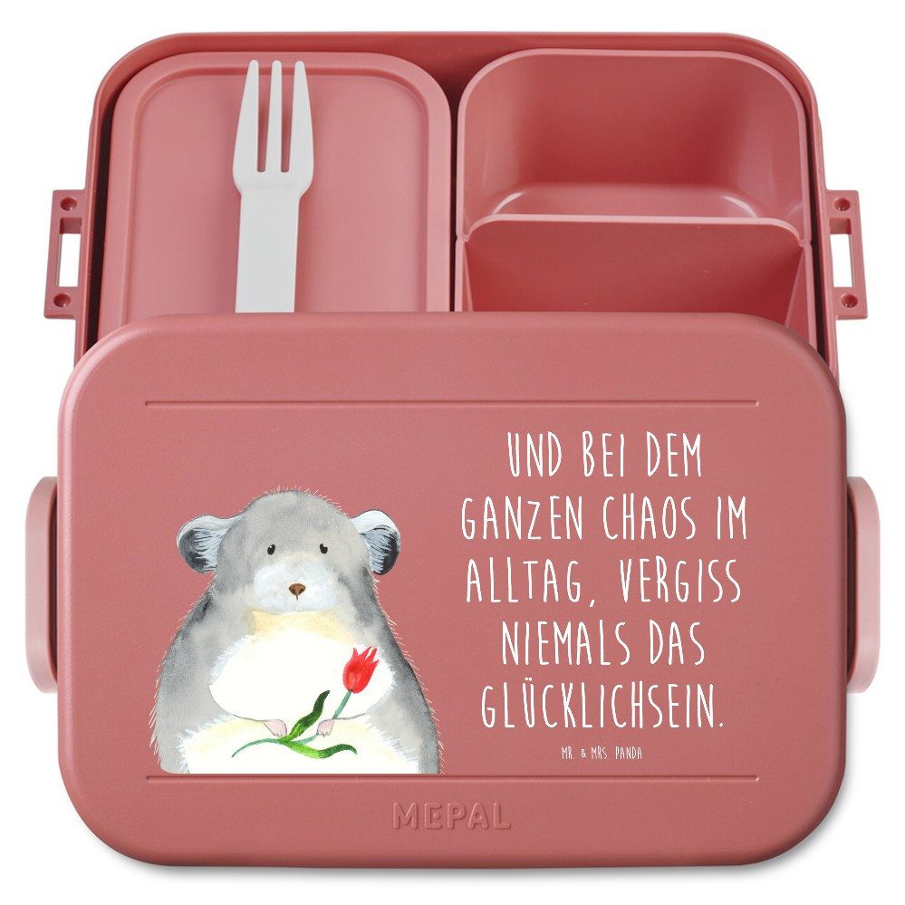 Mr. & Mrs. Panda Butterdose Chinchilla Blume Motiv, Bentobox, Rot Pastell, Chaos, Vesperbox, Lieb, Polypropylen lebensmittelecht, (Packung), Chinchillas Vesperbox Büro