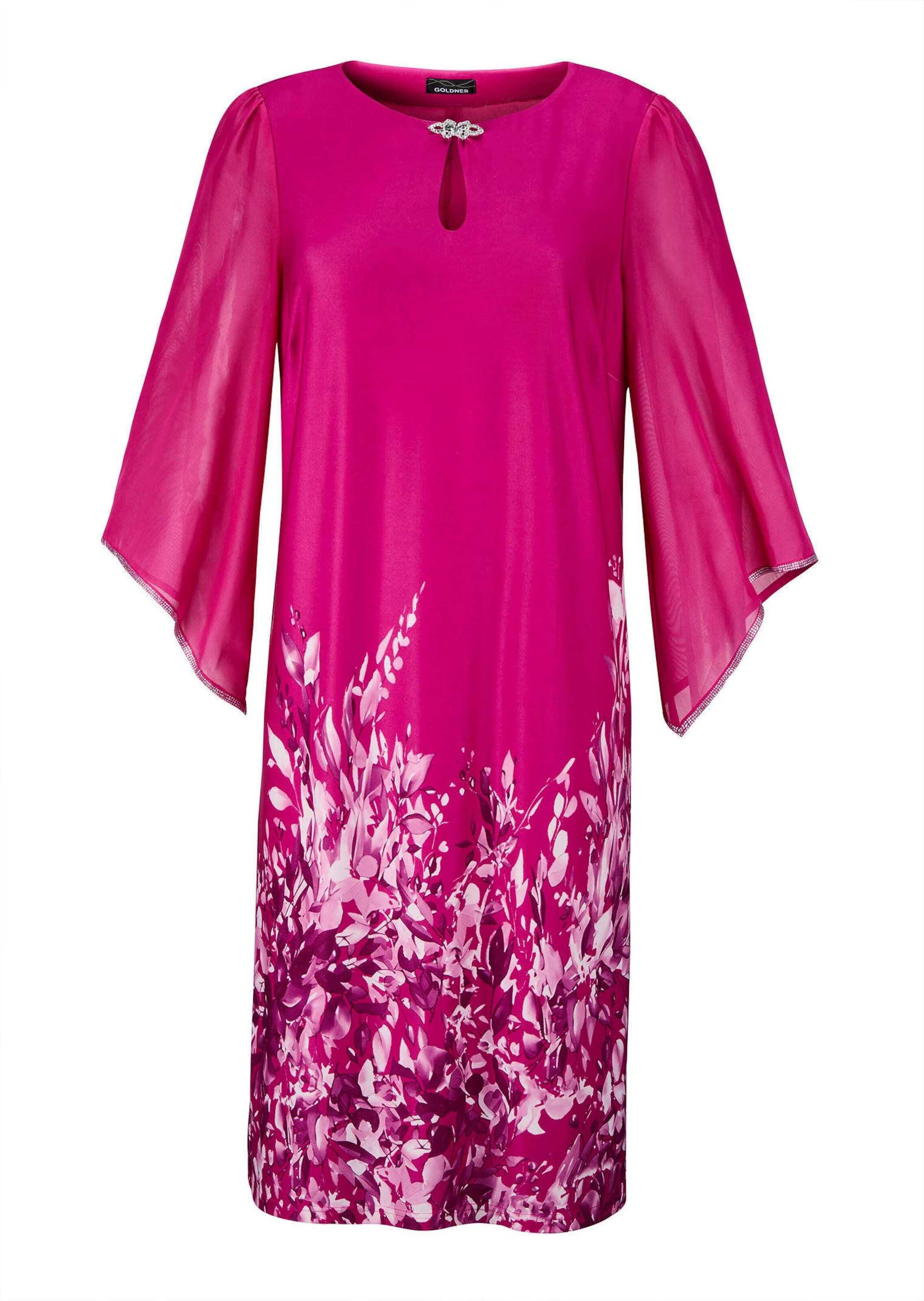 Sommerkleid Pinkes elegantes Kleid mit 3/4-Arm aus Chiffon