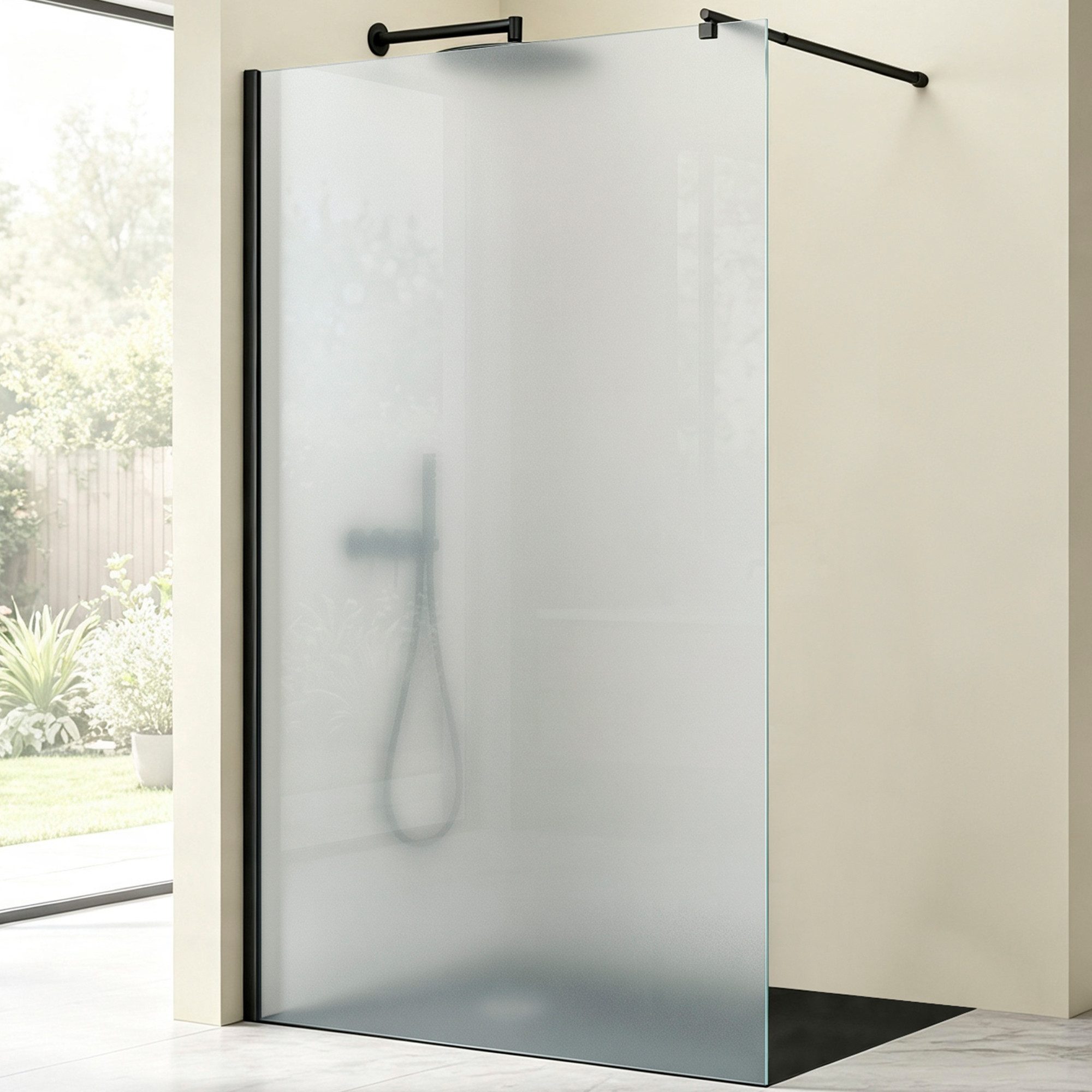 Mai & Mai Duschwand Duschwand für Dusche Duschabtrennung Schwarz Profil mit Nano Glas, Einscheibensicherheitsglas