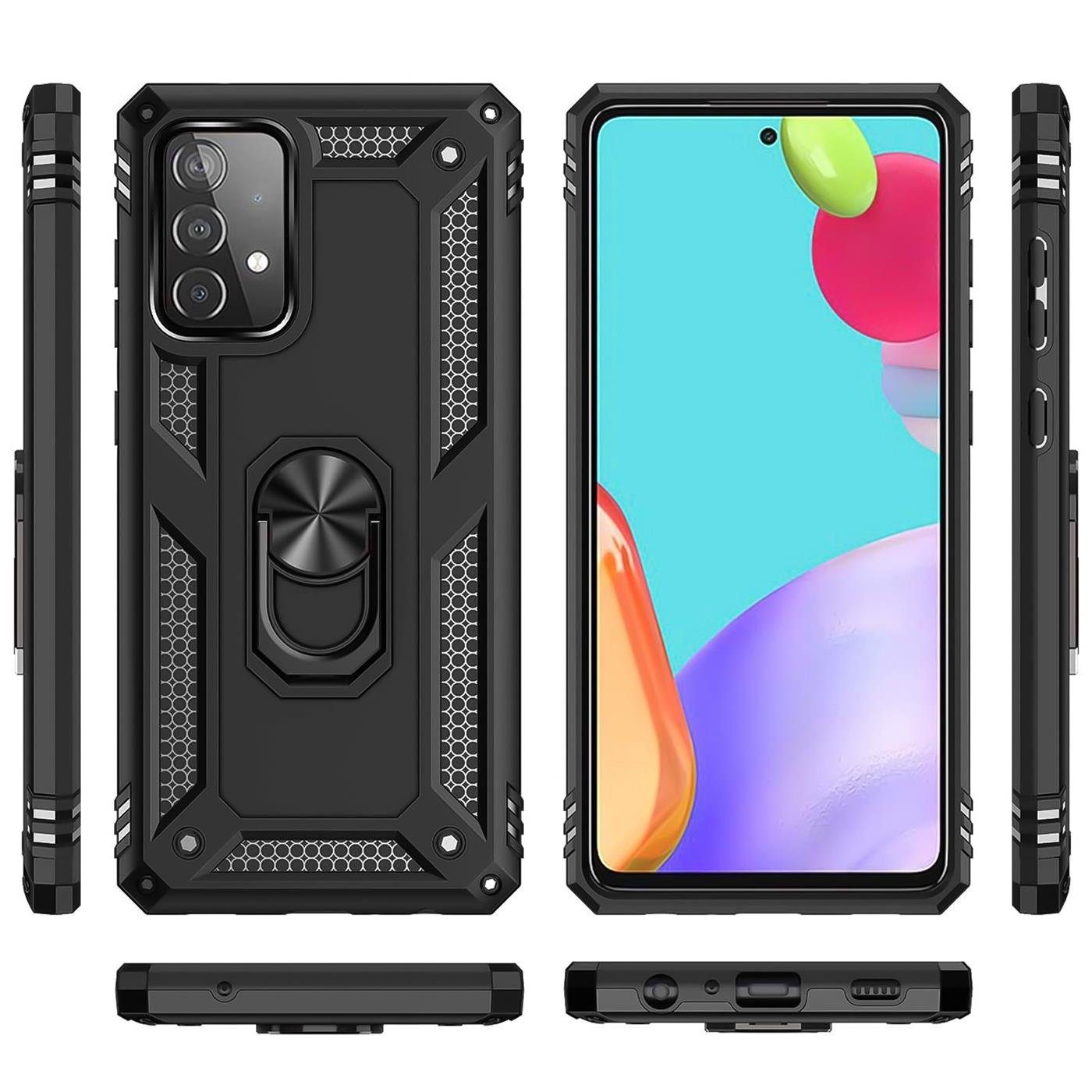 CoolGadget Handyhülle Schwarz 2in1 Schutz Cover Set für das Samsung Galaxy A52 A52s 4G/5G 6,5 Zoll, 2x Glas Display Schutz Folie + 1x Case Hülle für Galaxy A52 A52s 4G/5G