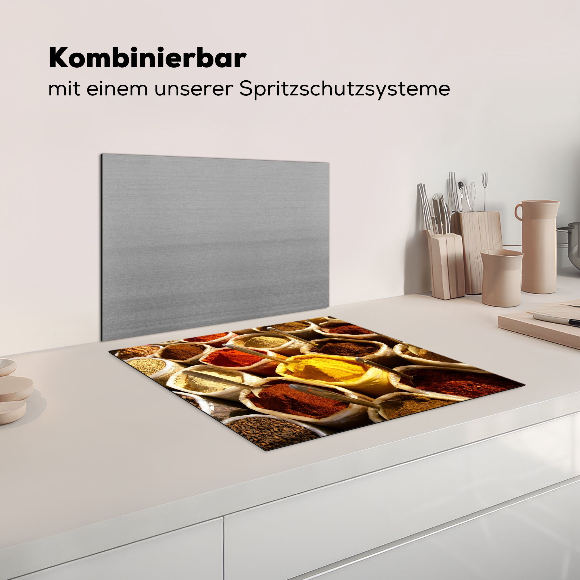 Gewürze, (1 tlg), Vinyl, - MuchoWow Kräuter für 59x52 Beutel - Herdblende-/Abdeckplatte die Induktionsmatte Ceranfeldabdeckung cm, küche,