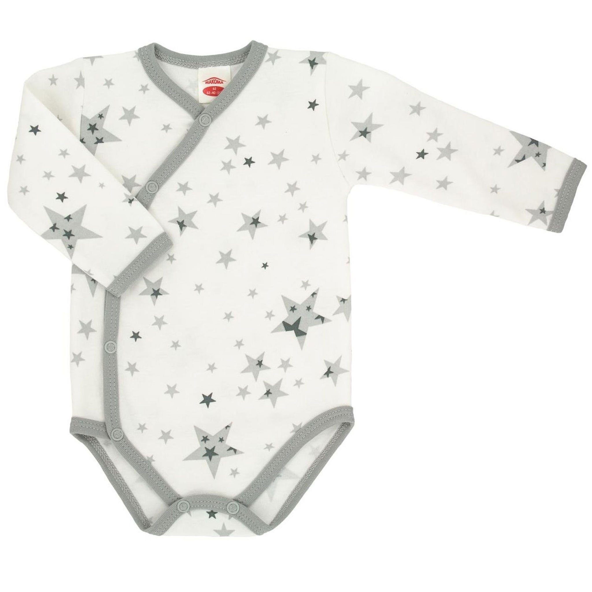 Makoma Langarmbody Baby Body in Wickeloptik Wickelbody Neutral Neugeborene Teddy (1-tlg) mit pranktischer Druckknopfleiste Sterne