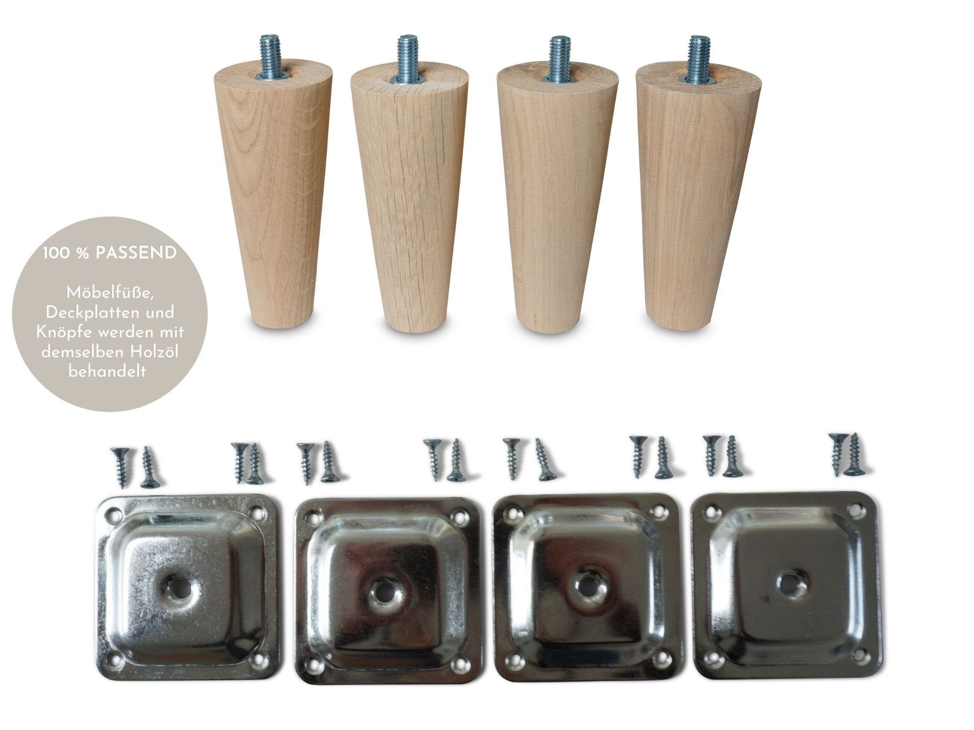 Omformo Möbelfuß Möbelfüße Upp in Eiche Massivholz, (Set, 4-St., 4), für alle gängigen Möbelstücke und Sofas mit M8 Gewinde