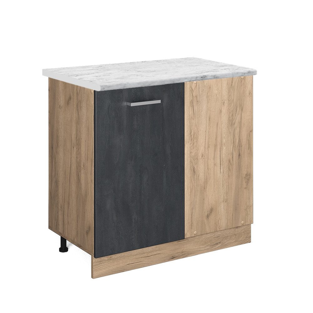 Vicco Eckunterschrank R-Line Schwarz Beton/Goldkraft Eiche 86 cm AP Marmor günstig online kaufen