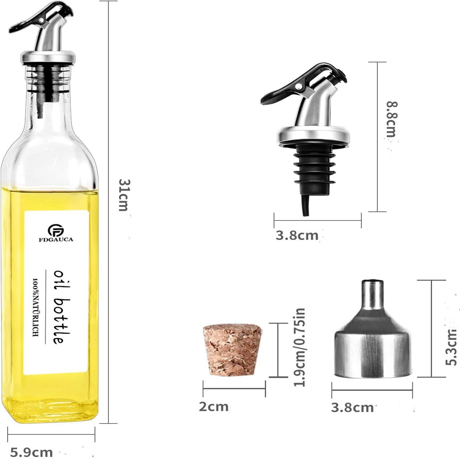 KingLux Ölspender 4Stk.Essig und Ölflaschen Set 500ml mit Rein Natürlich Bambus Regale, (4-tlg) – Bild 2 von 5