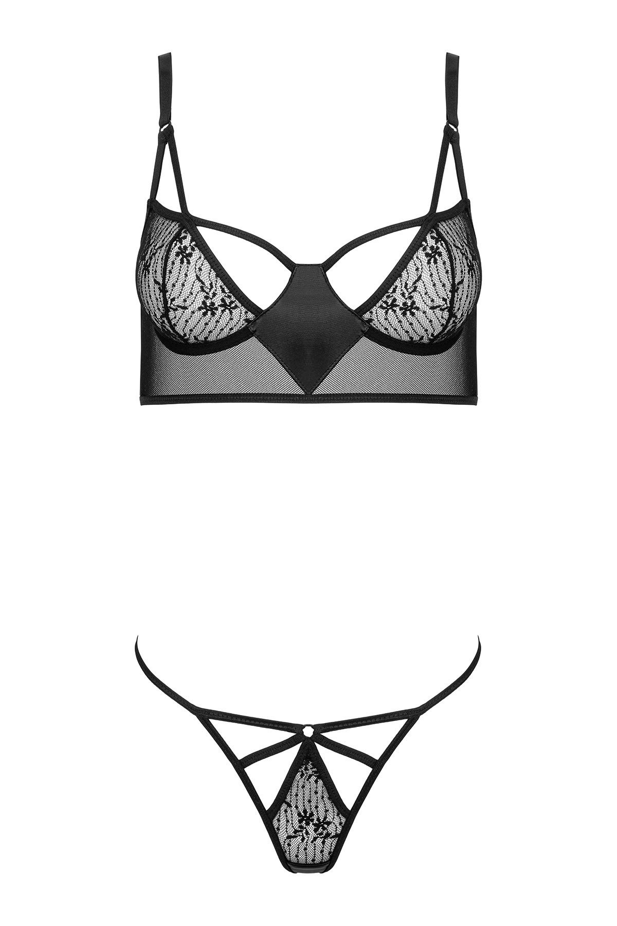 Set: Bügel-BH Bustier-Set Astrima schwarz Wetlook BH mit String