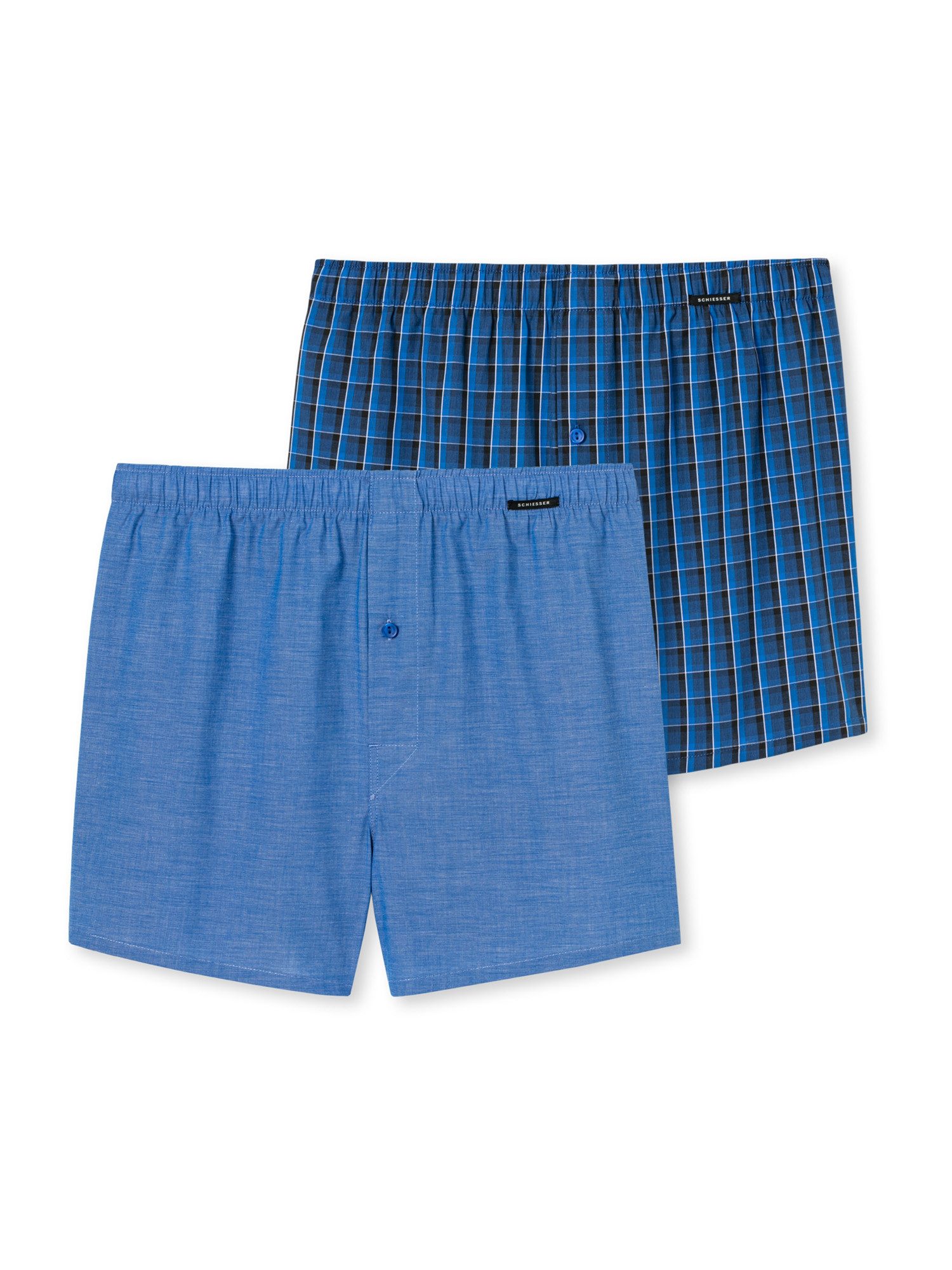 Schiesser 2-er Set Boxershorts Dunkelblau & Blau kariert günstig online kaufen