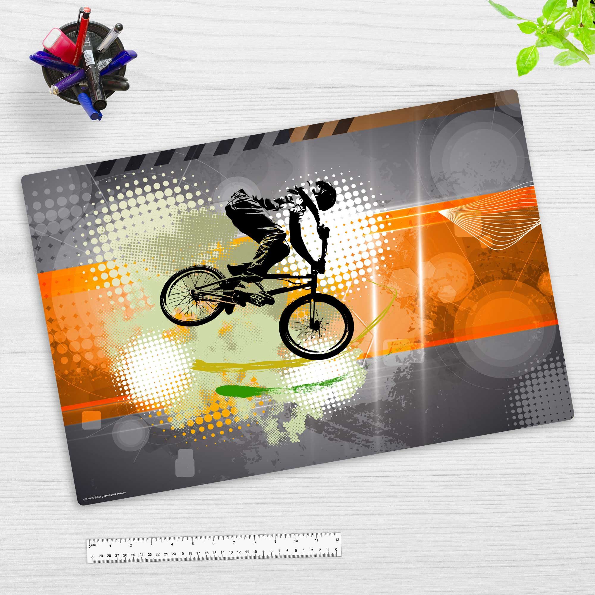 cover-your-desk.de Schreibtischunterlage abwaschbar – Mountainbike Orange – aus premium Vinyl – Made in Germany, (1 tlg)