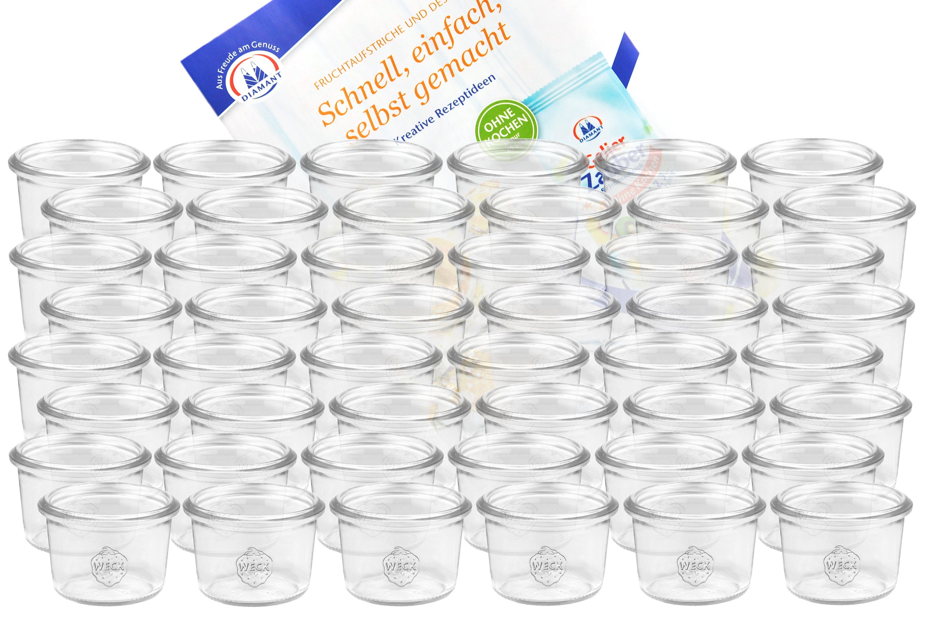 MamboCat Einmachglas 48er Set Weck Gläser 80ml Sturzgläser inkl. Gelierzauber Rezeptheft, Glas