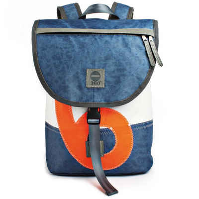 360Grad Freizeittasche »360 Grad Rucksack Landgang Mini weiß und vintage Blau mit Zahl in Neon Orange Segeltuchtasche«