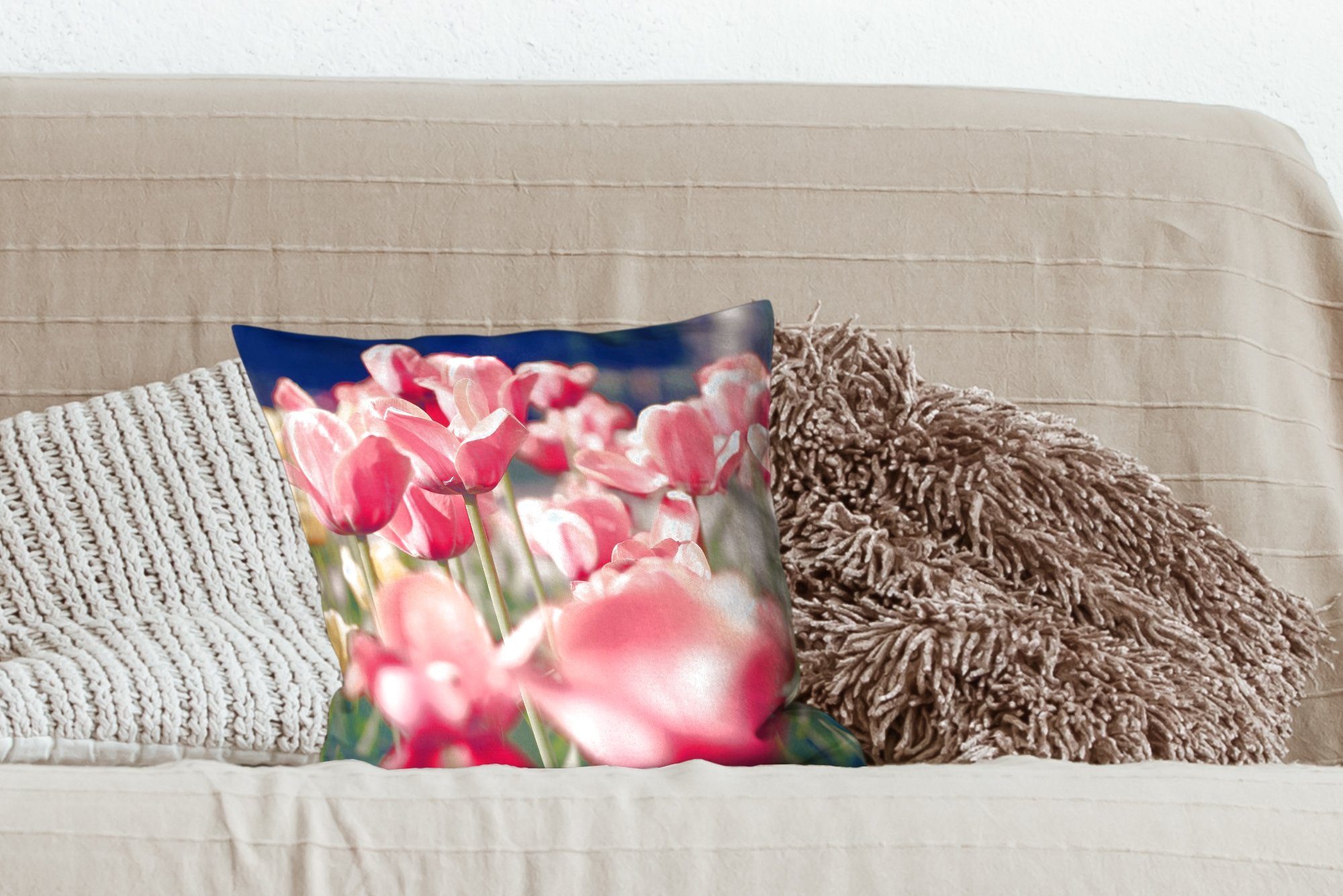 - Tulpen Füllung Sofakissen Deko, Natur, Schlafzimmer, Zierkissen Blumen für - MuchoWow Dekokissen mit Wohzimmer,
