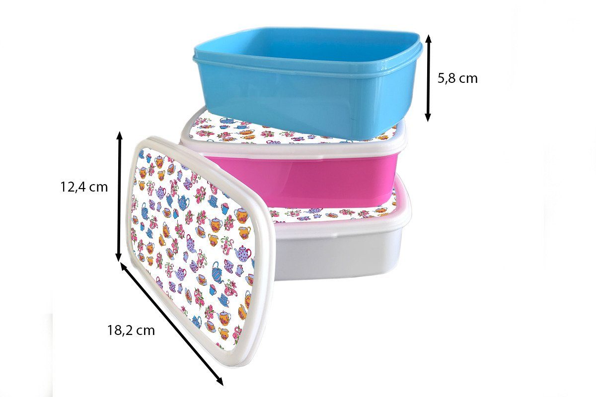 Kinder, Mädchen, Kunststoff, Teekanne, MuchoWow Snackbox, Tee rosa Kunststoff Brotdose - (2-tlg), Muster - - Lunchbox Erwachsene, Brotbox Rosen für