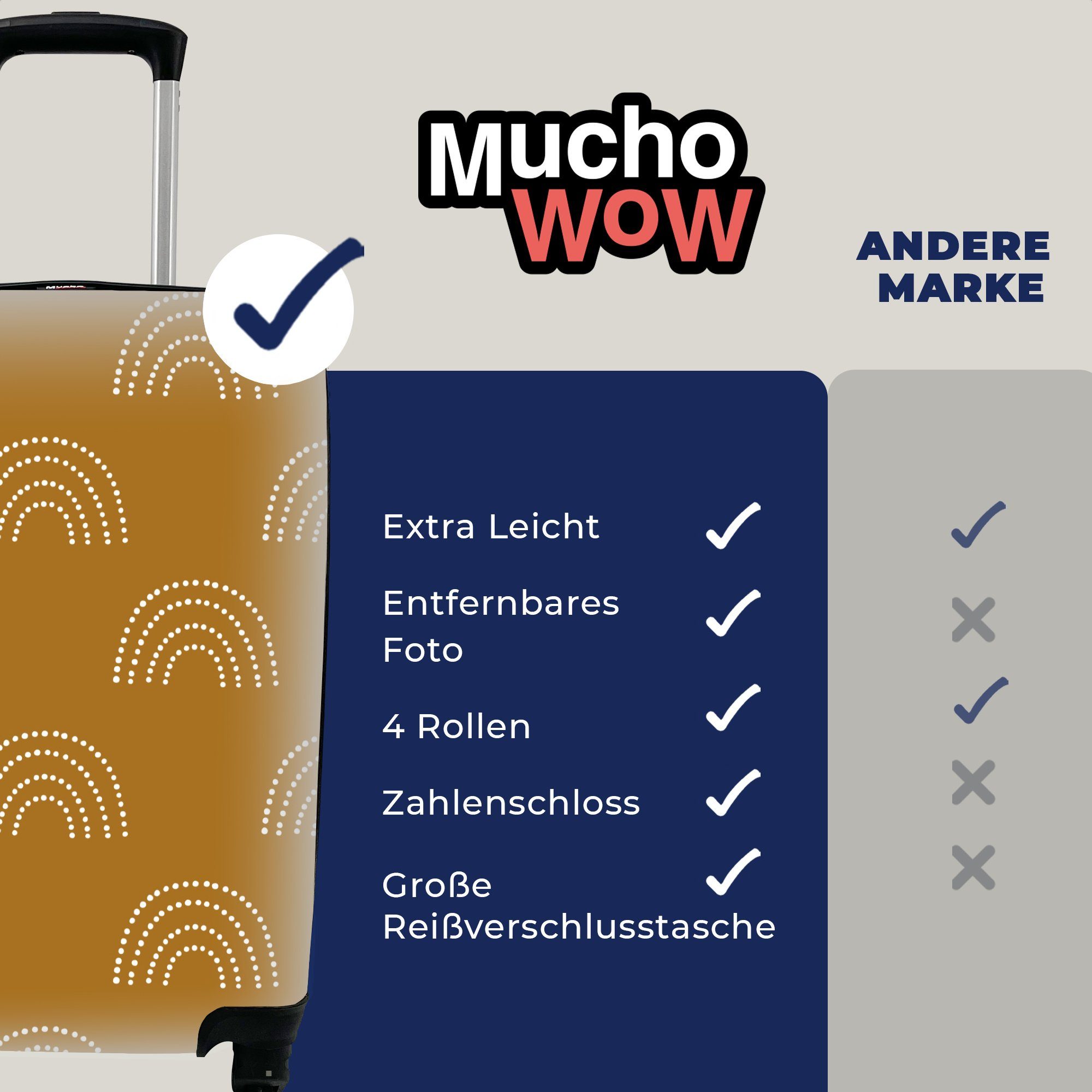 MuchoWow Handgepäckkoffer Design - Tupfen, - Handgepäck für Rollen, Regenbogen mit 4 Reisekoffer Reisetasche rollen, Ferien, Trolley