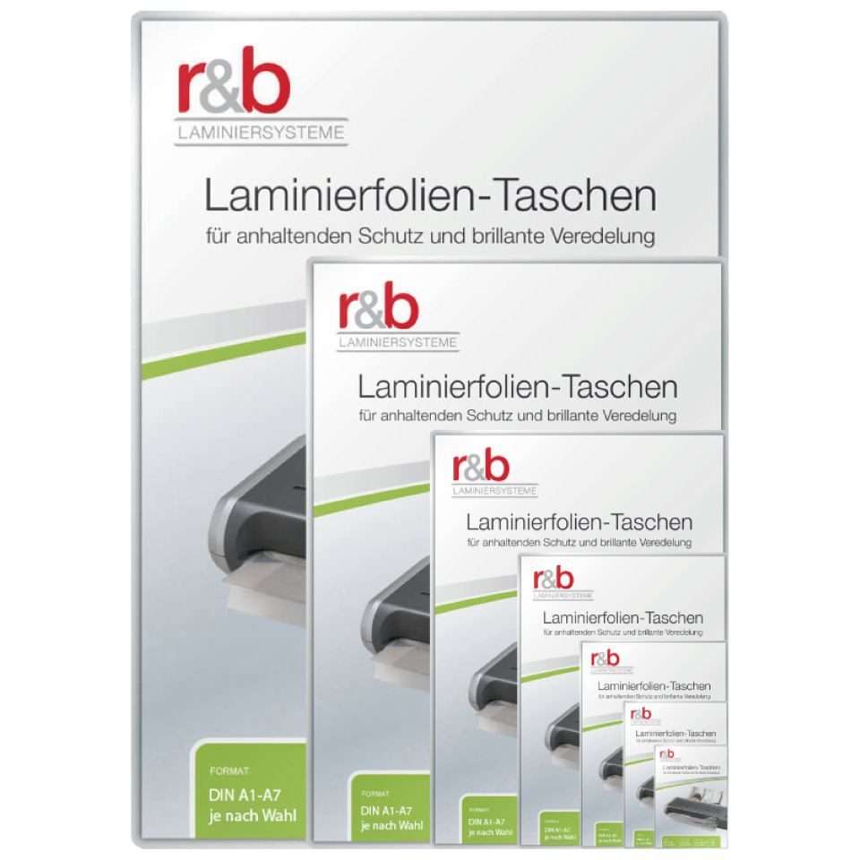 r&b Laminiersysteme Laminierfolie r&b Laminierfolien A1 bis A7, 50-350mic, glänzend, A7, glänzend, 100 St., Kompatibel, glänzend, stabil, schützend, professionell, vielseitig