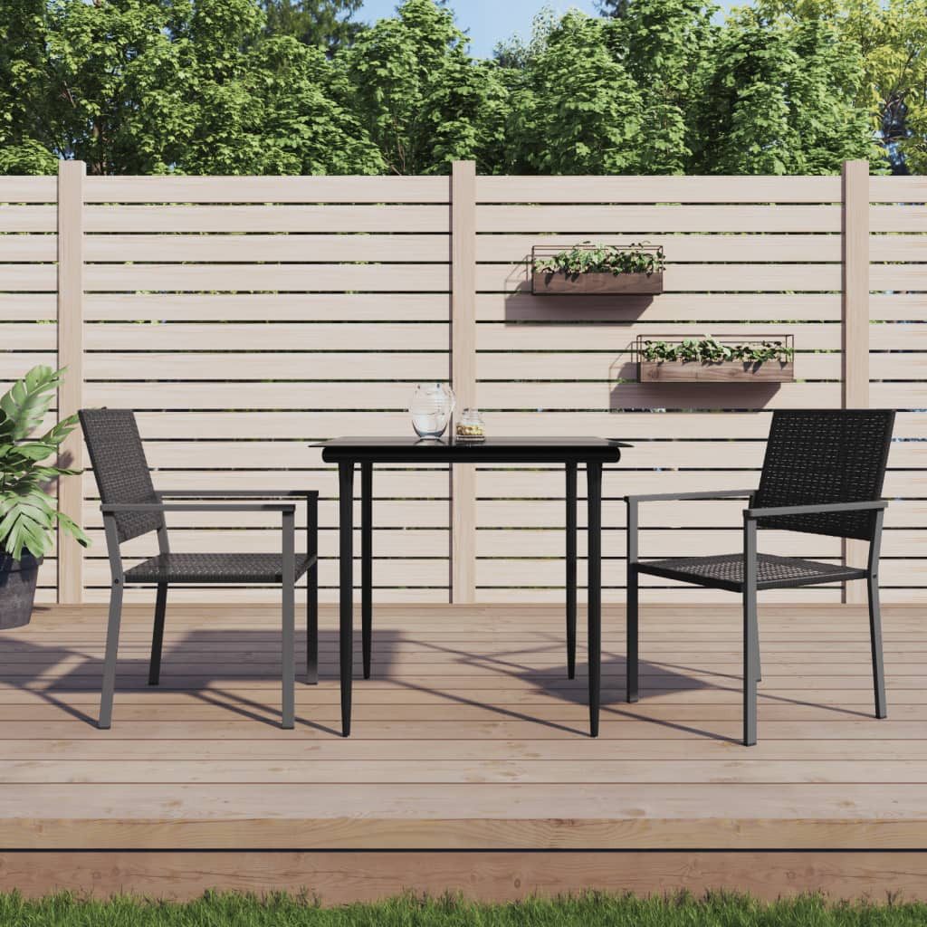 furnicato Gartenstuhl Schwarze Gartenstühle aus PE-Rattan 54 x 62,5 x 89 cm (2 St), Witterungsbeständige Sitzgruppe mit Armlehnen und stabilem Stahlrahmen