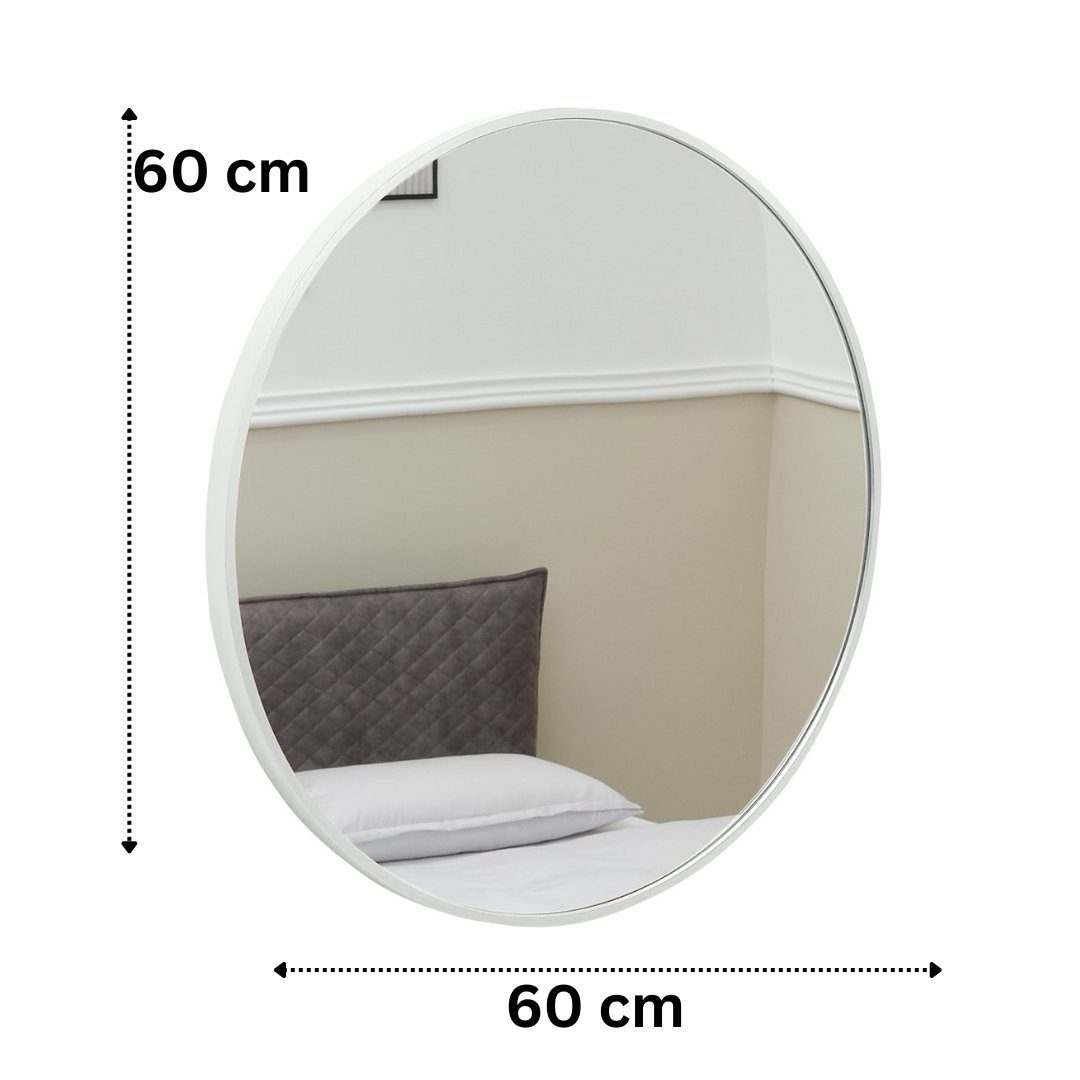 Terra cm, weiß Flurspiegel), Metallrahmen weiß | Durchmesser 60 Badezimmerspiegel Home (weiß Wandspiegel