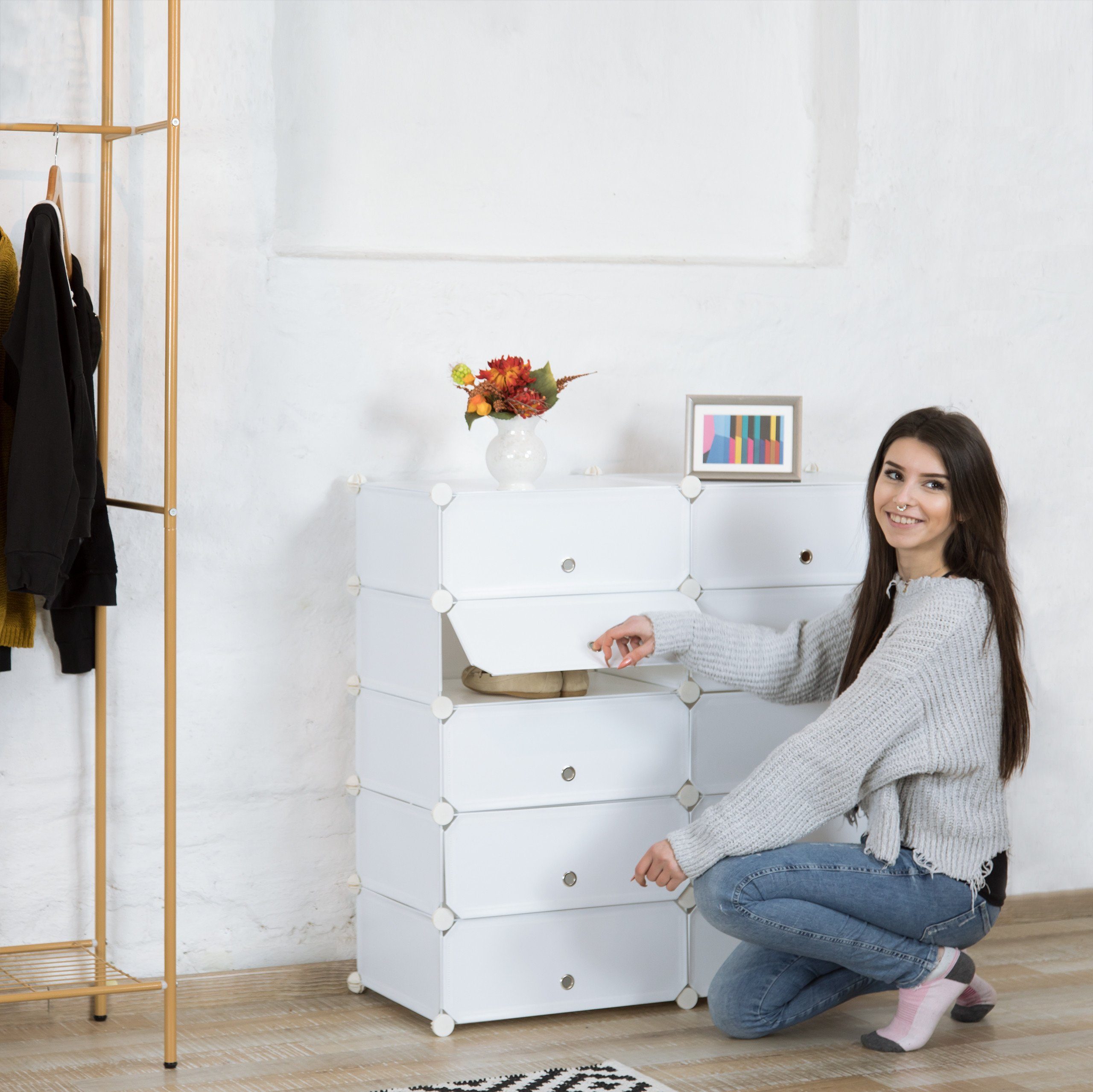 relaxdays Schuhschrank mit 10 Fäch Weiß günstig online kaufen