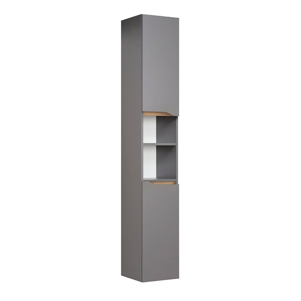 Lomadox Hochschrank QENA-66 Bad in cm mit Eiche Matt Touch Riviera quer 30/185,5/33 Quarzgrau Nb