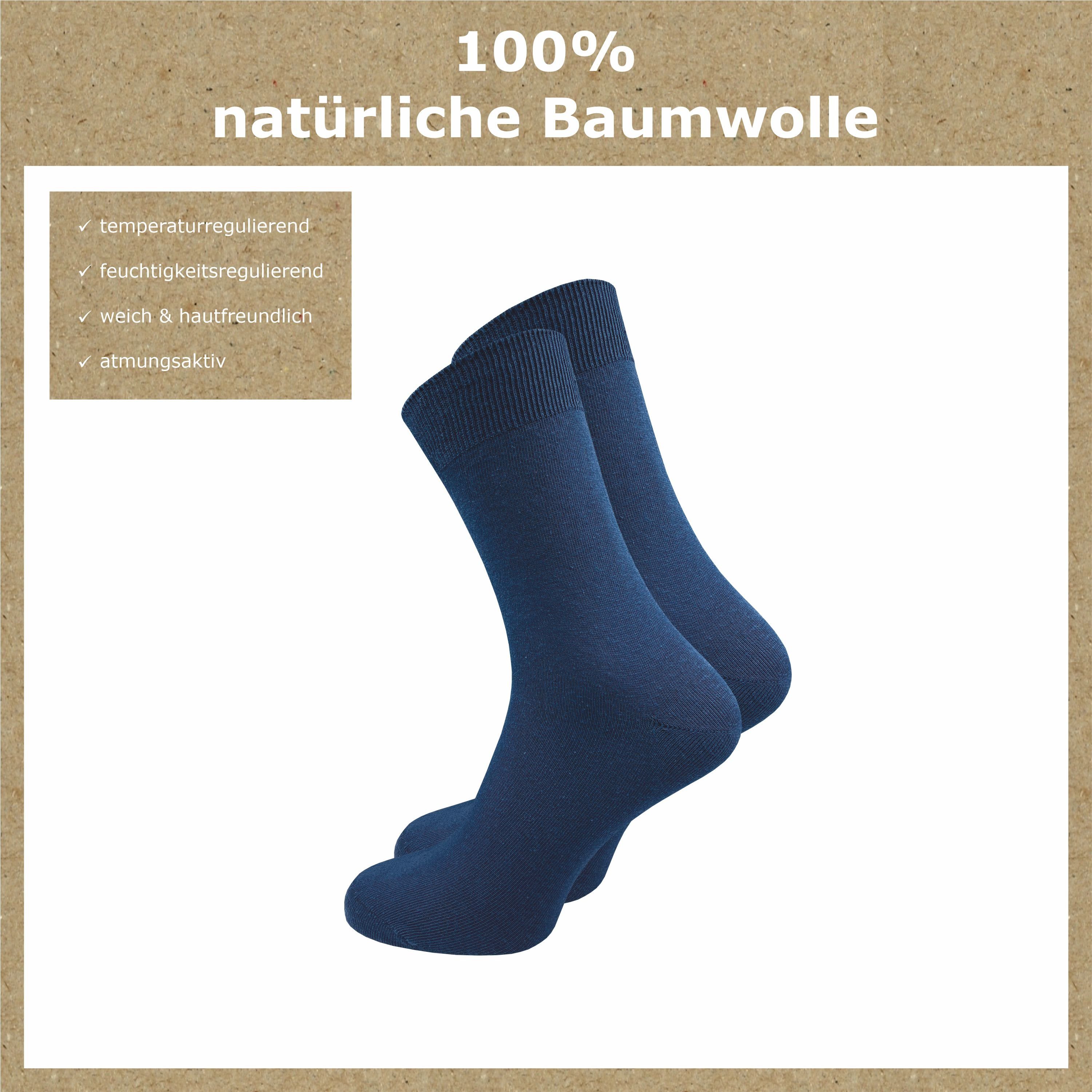 Paar) Socken und Baumwolle, Herren Damen Blau Freizeit aus (10 mit GAWILO für Business venenfreundlichem 100% und Komfortbund