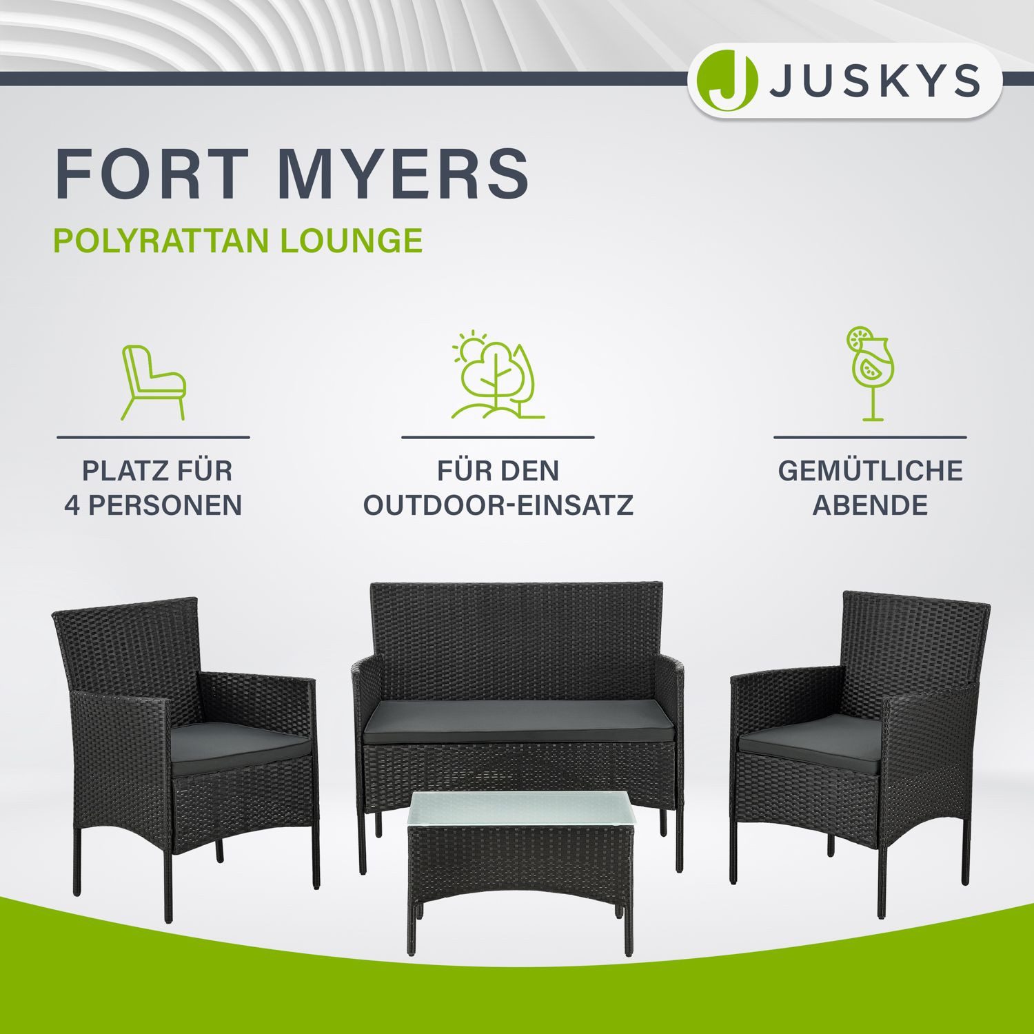 Juskys Gartenlounge-Set Fort Myers, wetterfeste Polyrattan günstig online kaufen