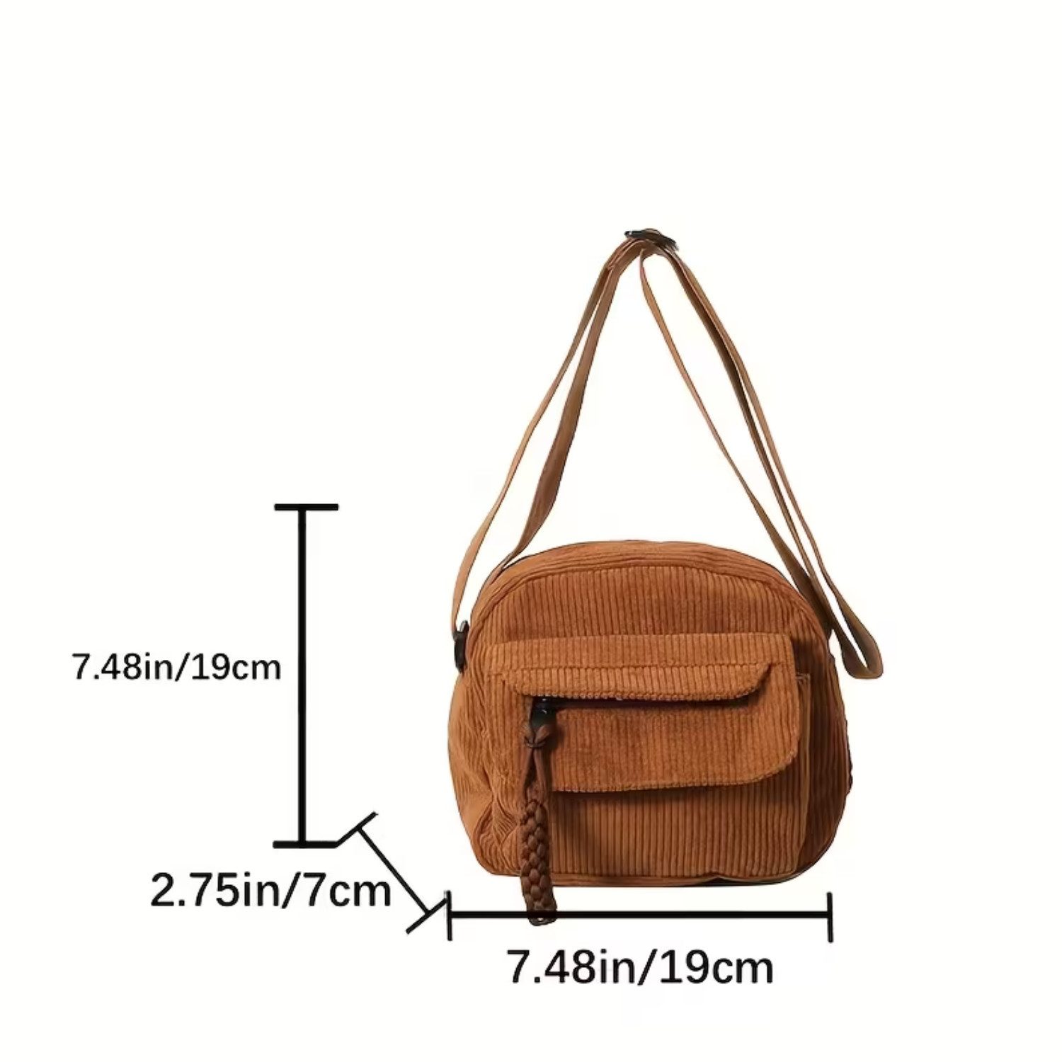 XCOAST Umhängetasche Cord Tasche Braun – Schultertasche Unisex mit Reißverschluss (Cord Bag, Cord Shopper), Cord Tasche Braun, Cord Schultertasche, Unisex Tasch – Bild 3 von 4