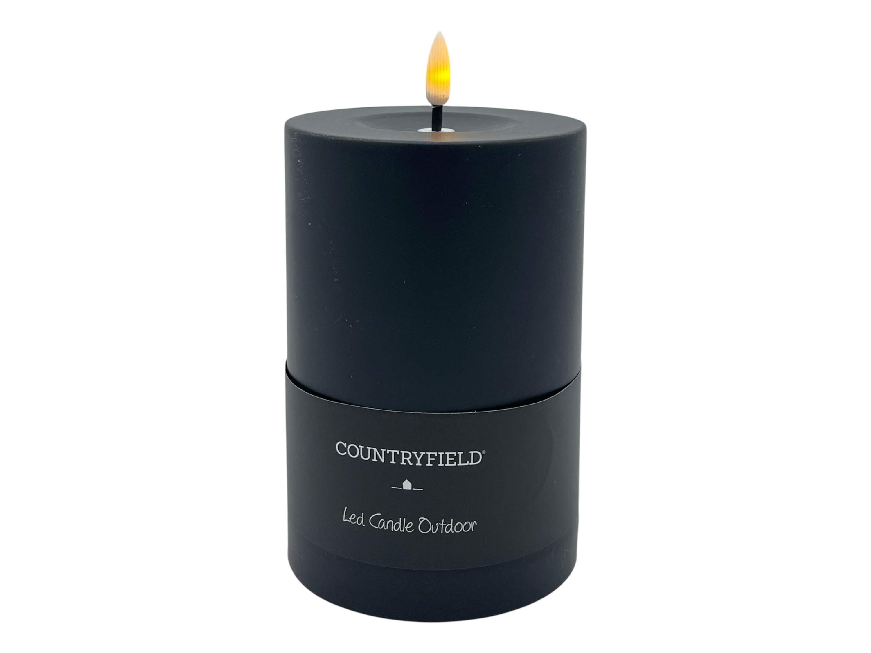 Countryfield LED-Kerze (1-tlg), schwarz Außen 3D-Flamme Timer 10x17,5cm
