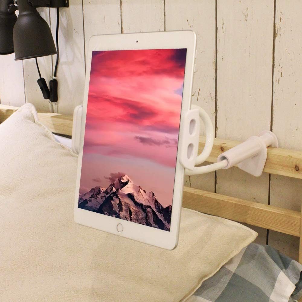 CLM-Tech Schwanenhals Tablet Halterung Bett - Handy Halter als langer Arm -, (bis 11 Zoll, Tablet Tisch Halterung - Weiß, 2-tlg., Flexible Kindle Halterung)