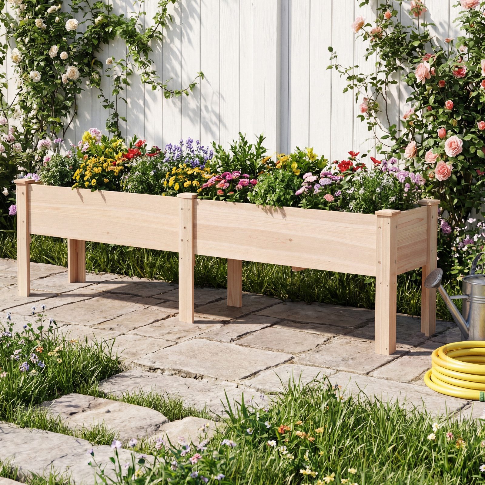 COSTWAY Blumenkasten (1 St), Pflanzbeet, Hochbeet, Gartenbeet mit Ablauflöchern, groß
