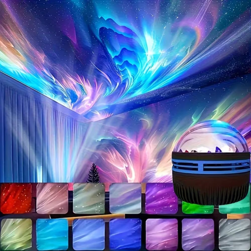 Wrischan Nachtlicht LED Sternenhimmel Projektor Licht RGB Aurora Deckenlampe USB, RGB Farbwechsel, dimmbar, USB betrieben, Fernbedienung Steuerung