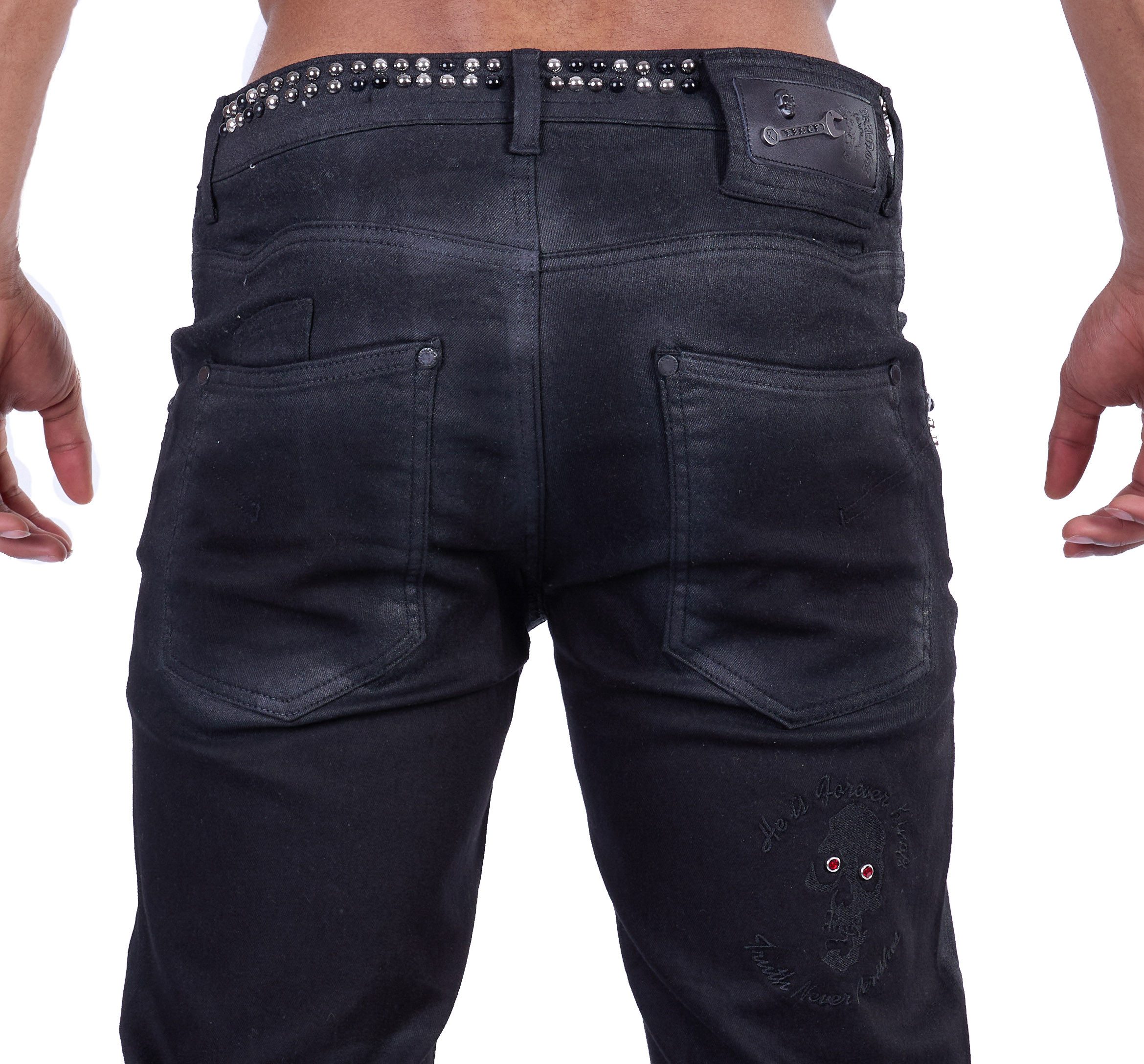 KINGZ Regular-fit-Jeans Ausgefallene KINGZ Herren Nieten Jeans Schwarz S