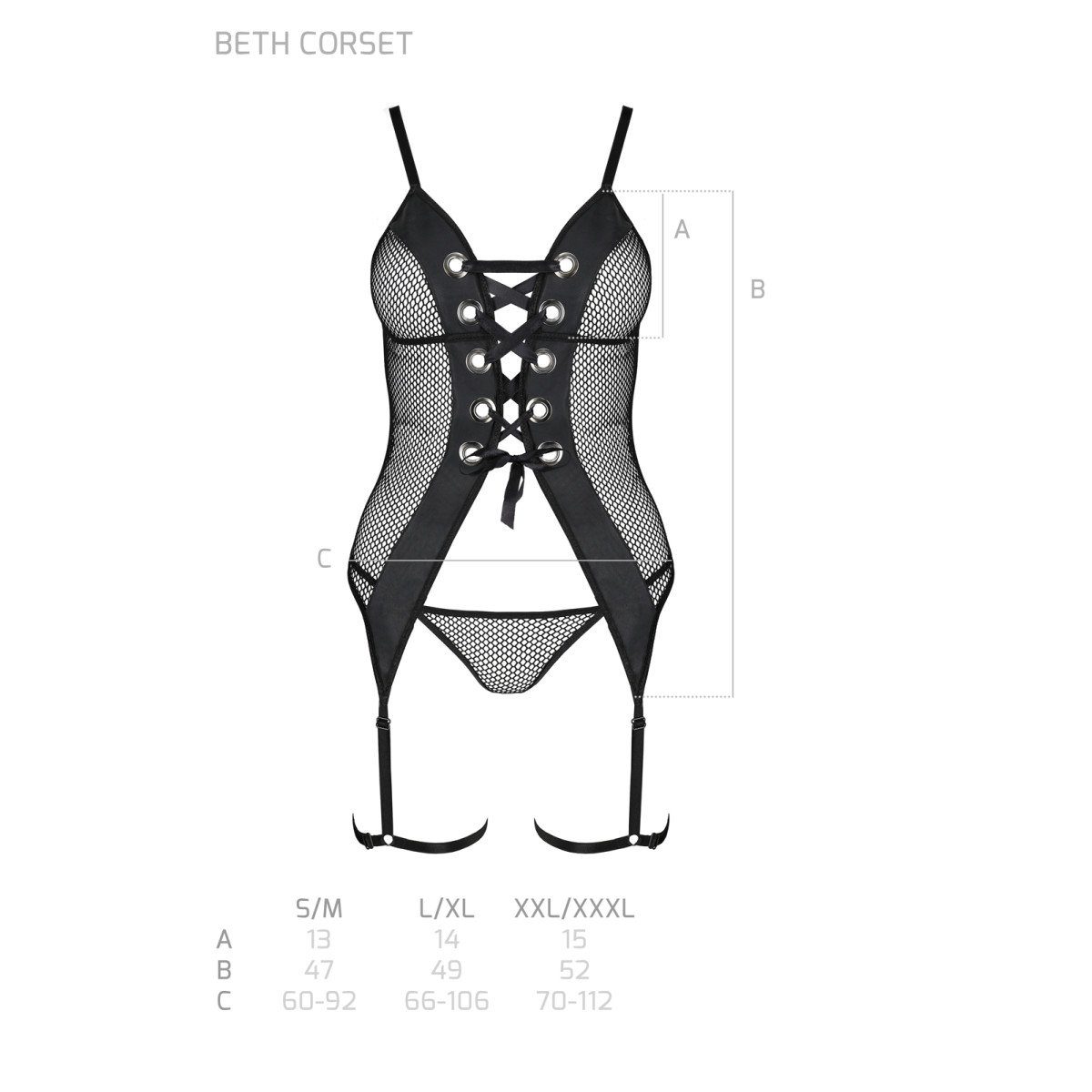 black Corsage Passion-Exklusiv & Beth corset - PE thong (L/XL,S/M,XXL)
