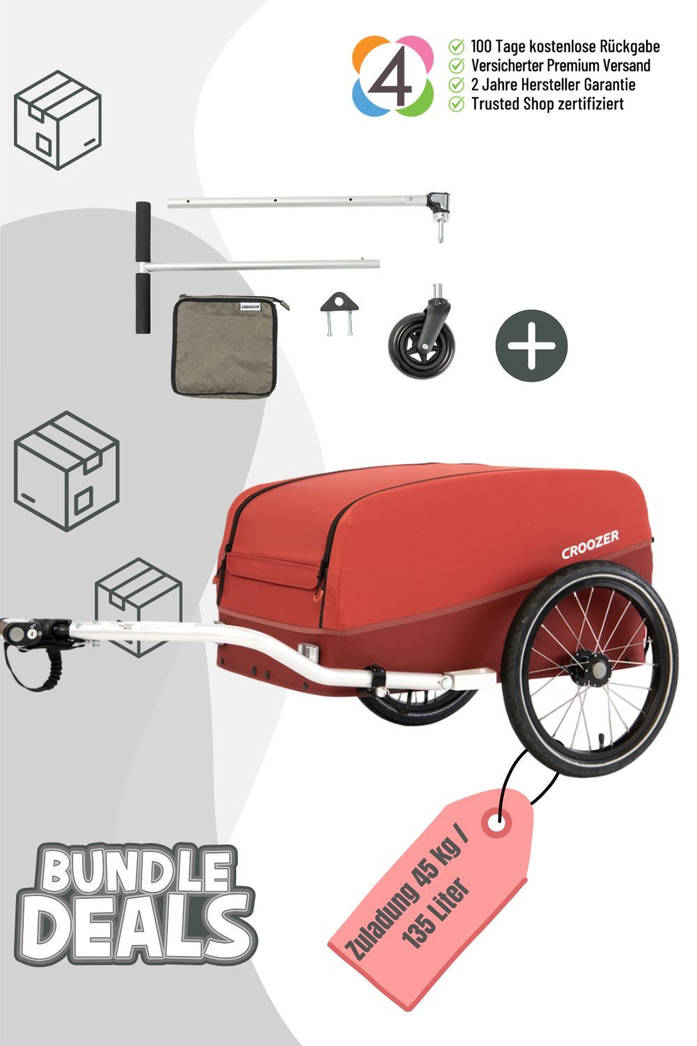 Croozer Fahrradlastenanhänger Cargo Pakko Picknick-Party-Bundle - Farbe: Lava Red