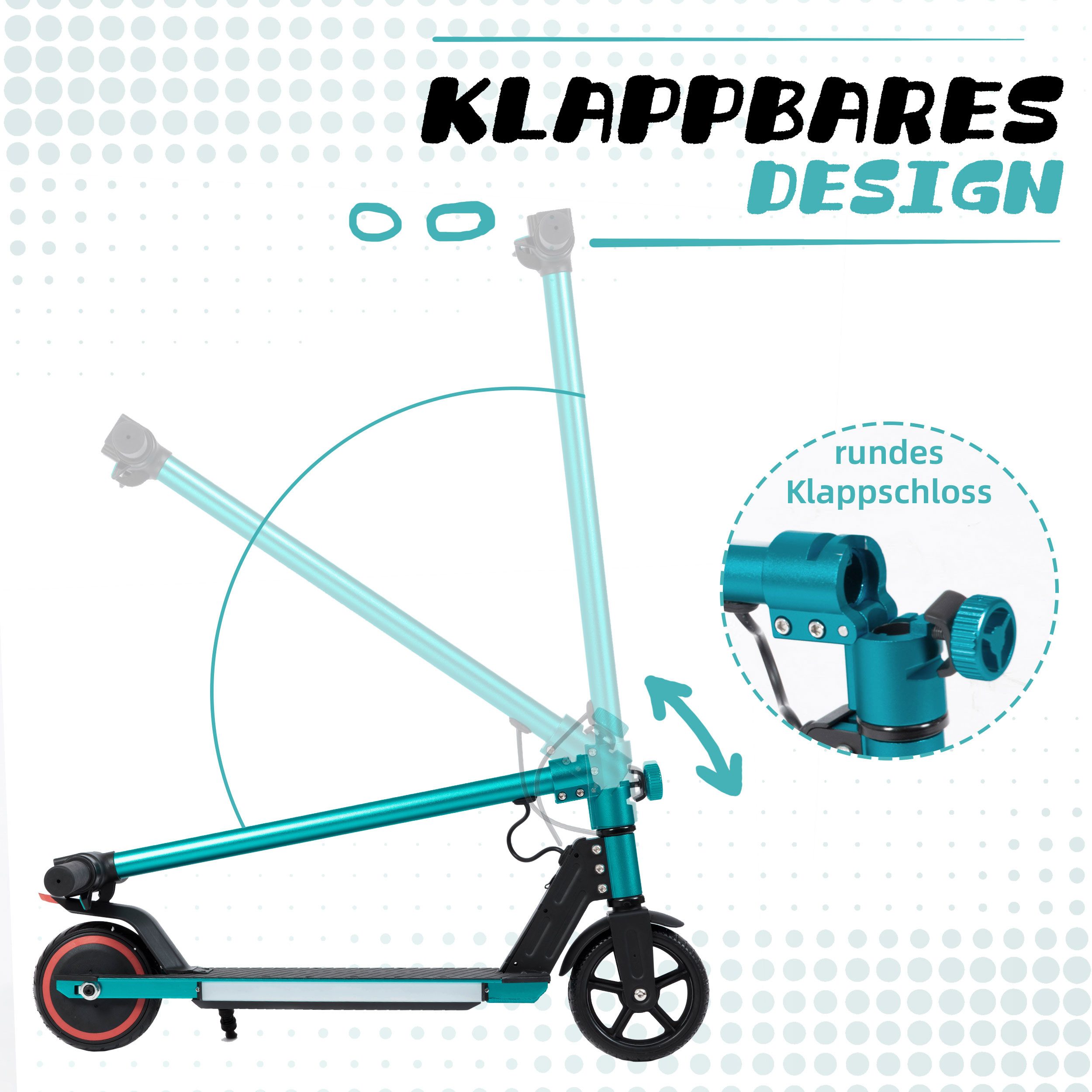Sinaopus Cityroller Elektro-Kinderroller ab 6 Jahren, klappbarer E-Roller, bis zu 8km, 150 W, 14 km/h, (EBS + Fußbremse, Aluminiumrahmen, LED-Display), Farbige LED-Lichtleiste, mit Frontlicht, E-Scooter für Kinder