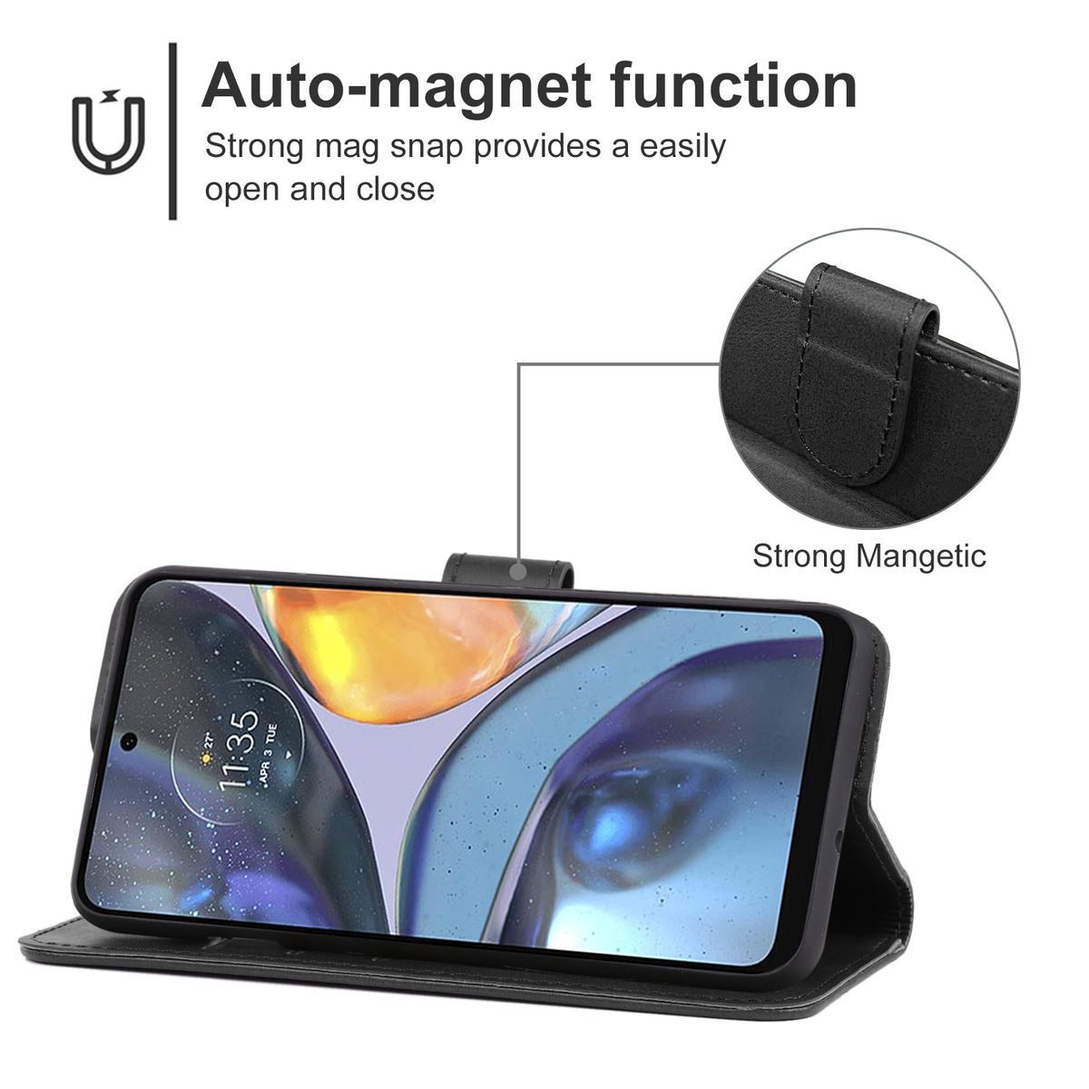 König Design Handyhülle Motorola Moto G22, Schutzhülle Schutztasche Case Cover Etuis Wallet Klapptasche Bookstyle