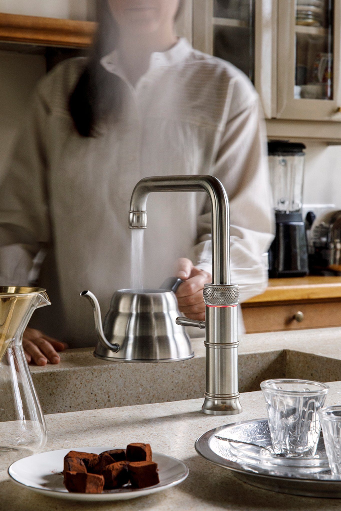 Küchenarmatur Trinkwassersystem mit B Chrom mit CLASSIC (22+CFSCHRCUBE) FUSION Kochendwasserhahn QUOOKER QUOOKER 100°C CUBE SQUARE (2-St) COMBI+ 2