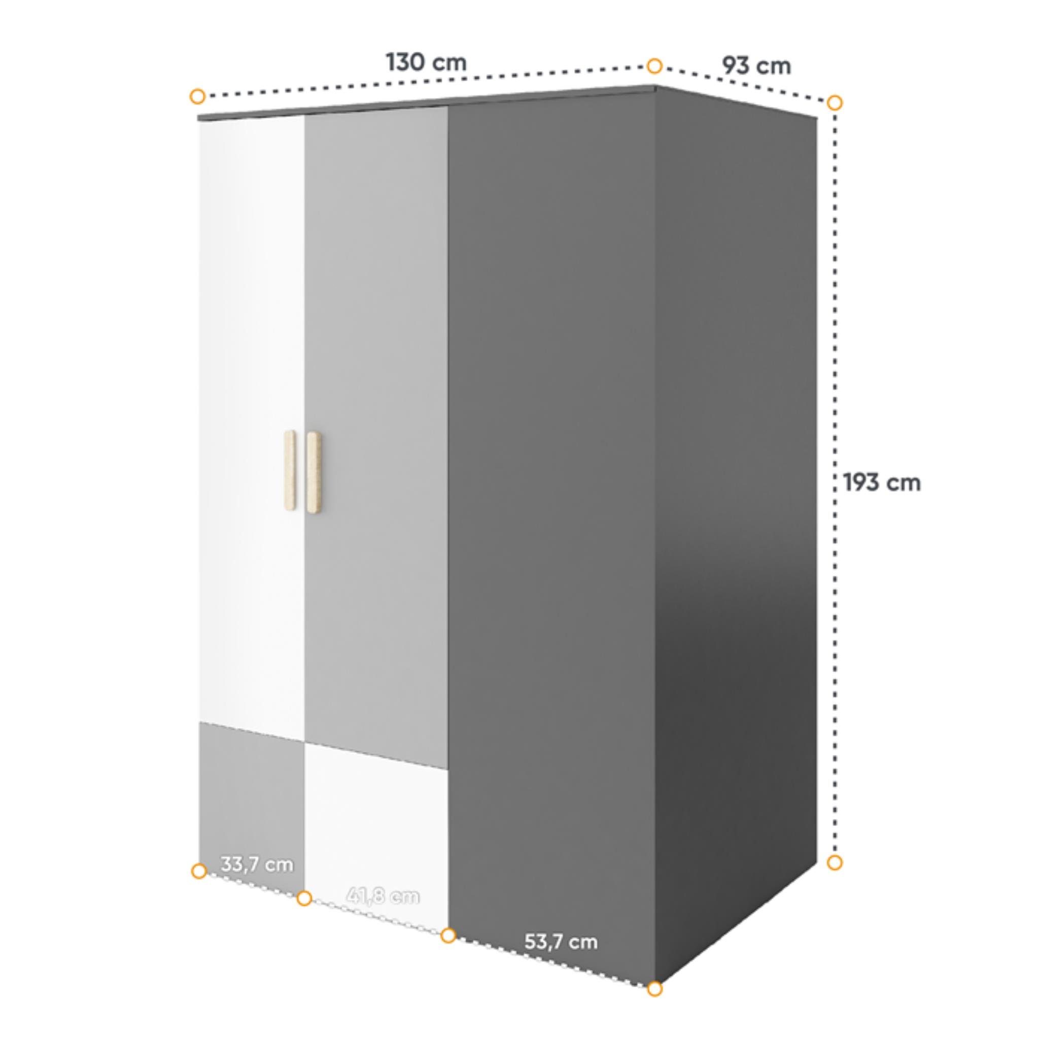 Beautysofa Eckschrank Pok, 2 Kleiderstangen, LED, Garderobeschrank, Corner Schrank (2 Kleiderstangen, LED-Beleuchtung, Einlegeböden, Garderobeschrank mit Spiegel im Inneren, Jugendzimmerschrank, links oder rechts) Corner Schrank mit Drehtüren