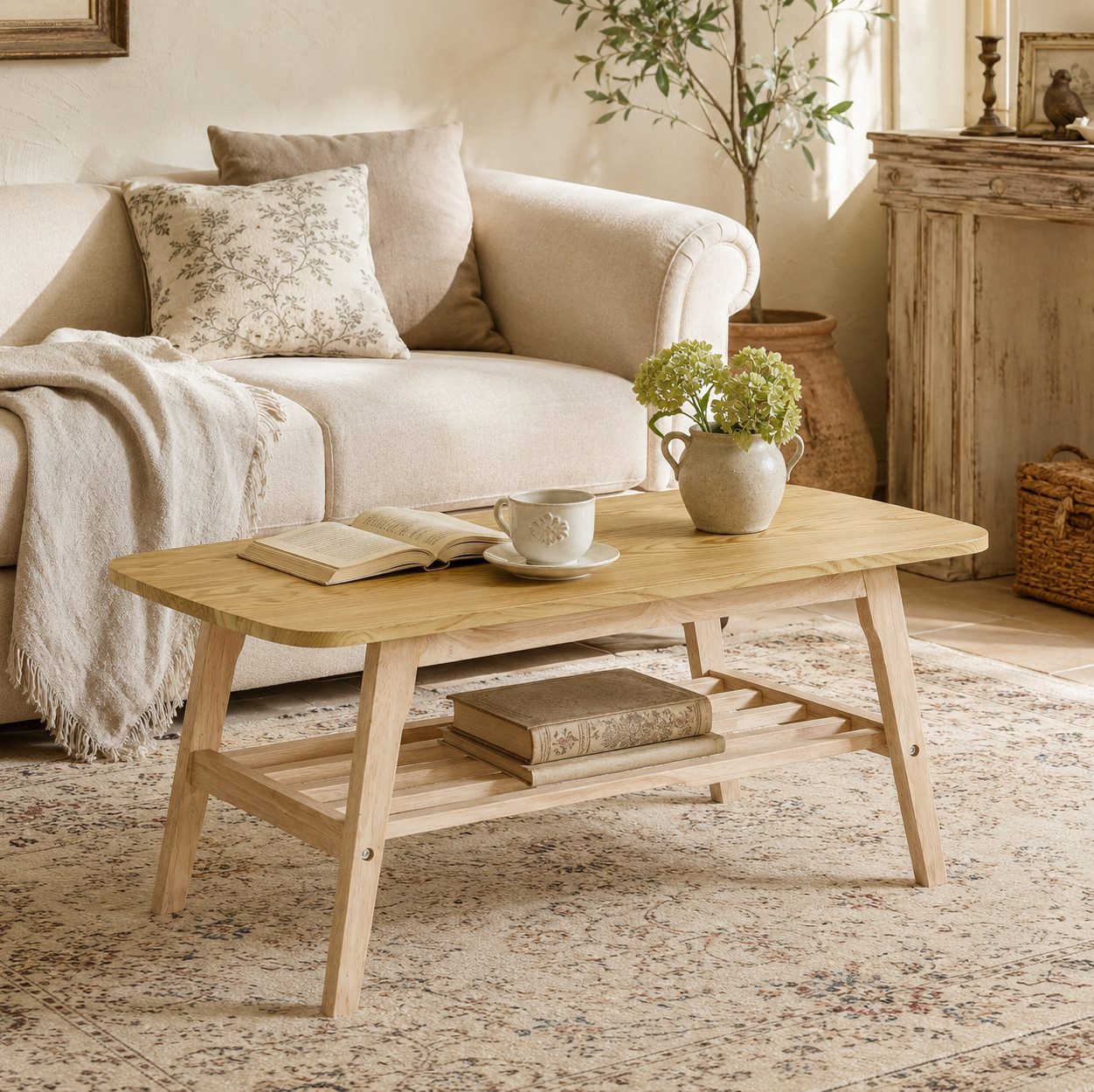 MODFU Couchtisch Beistelltisch 100 cm aus Massivholz-Optik, Sofatisch (1-St., geräumiger Sofatisch mit integriertem Stauraum), für Wohnzimmer, Homeoffice und kleine Apartments