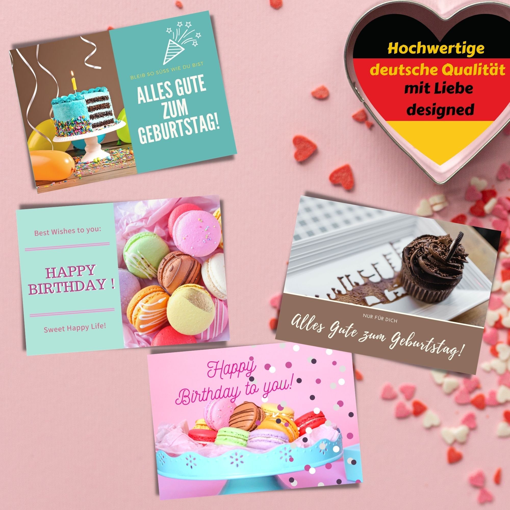 Domelo Geburtstagskarte Geburtstagskarten 16er Set mit Umschlag Postkarten, Grußkarten