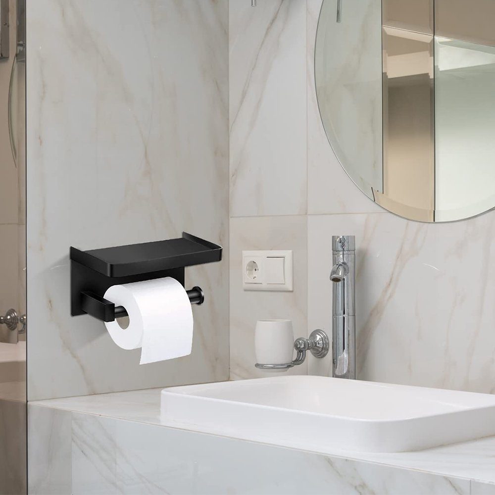 Ablage Wandmontage Klopapierhalter zggzerg mit Toilettenpapierhalter Toilettenpapierhalter, Schwarz