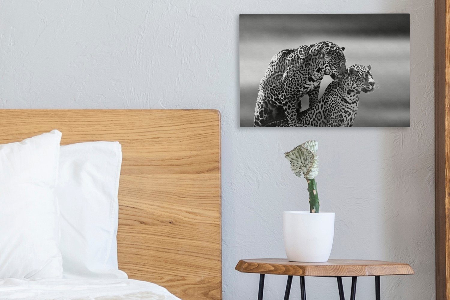 Weiß Wandbild Leinwandbild Leinwandbilder, 30x20 St), OneMillionCanvasses® Natur, Aufhängefertig, und Wanddeko, Schwarz (1 cm Jaguar - -