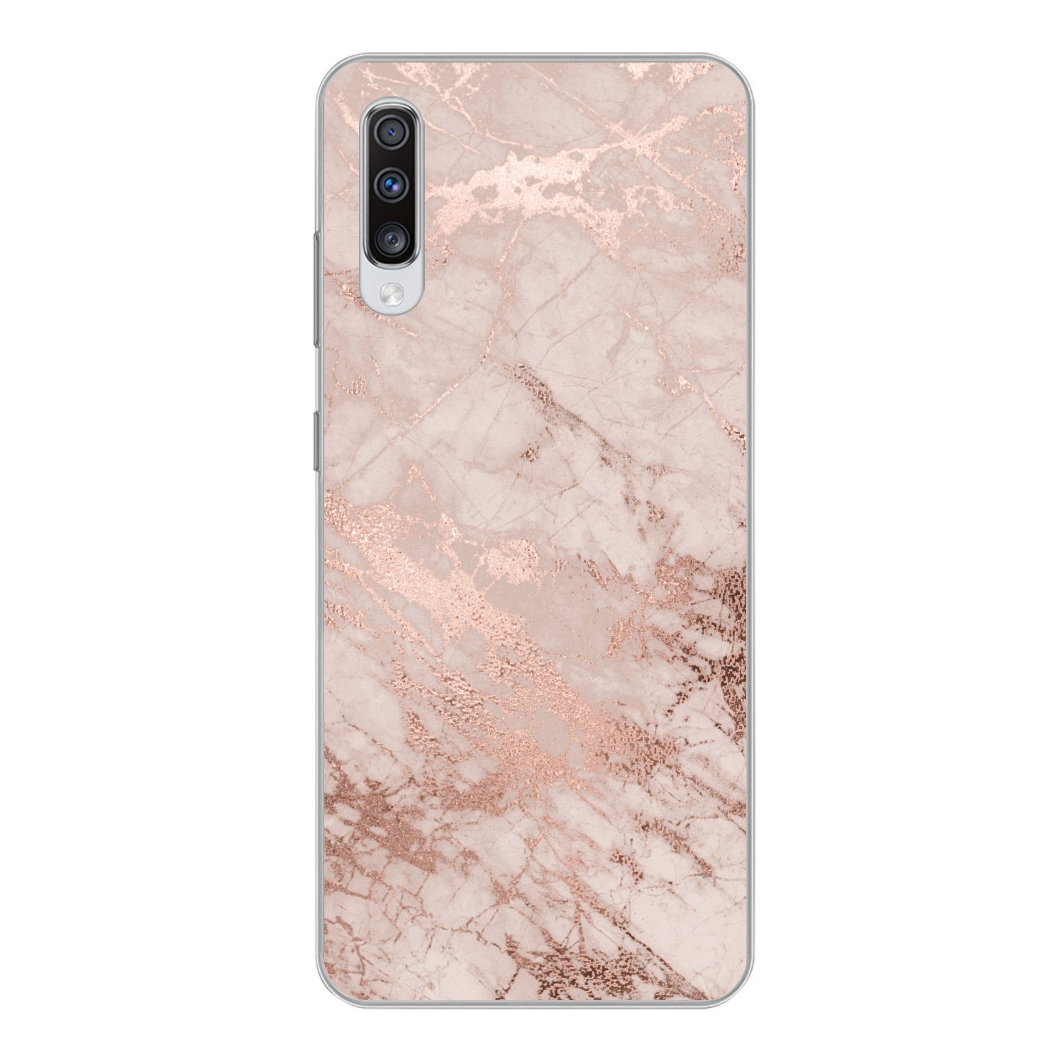 MuchoWow Handyhülle für Samsung Galaxy A70 Marmor - Rosa - Luxus - Marmoroptik - Glitzer -, Phone Case, Silikon, Schutzhülle Dünn