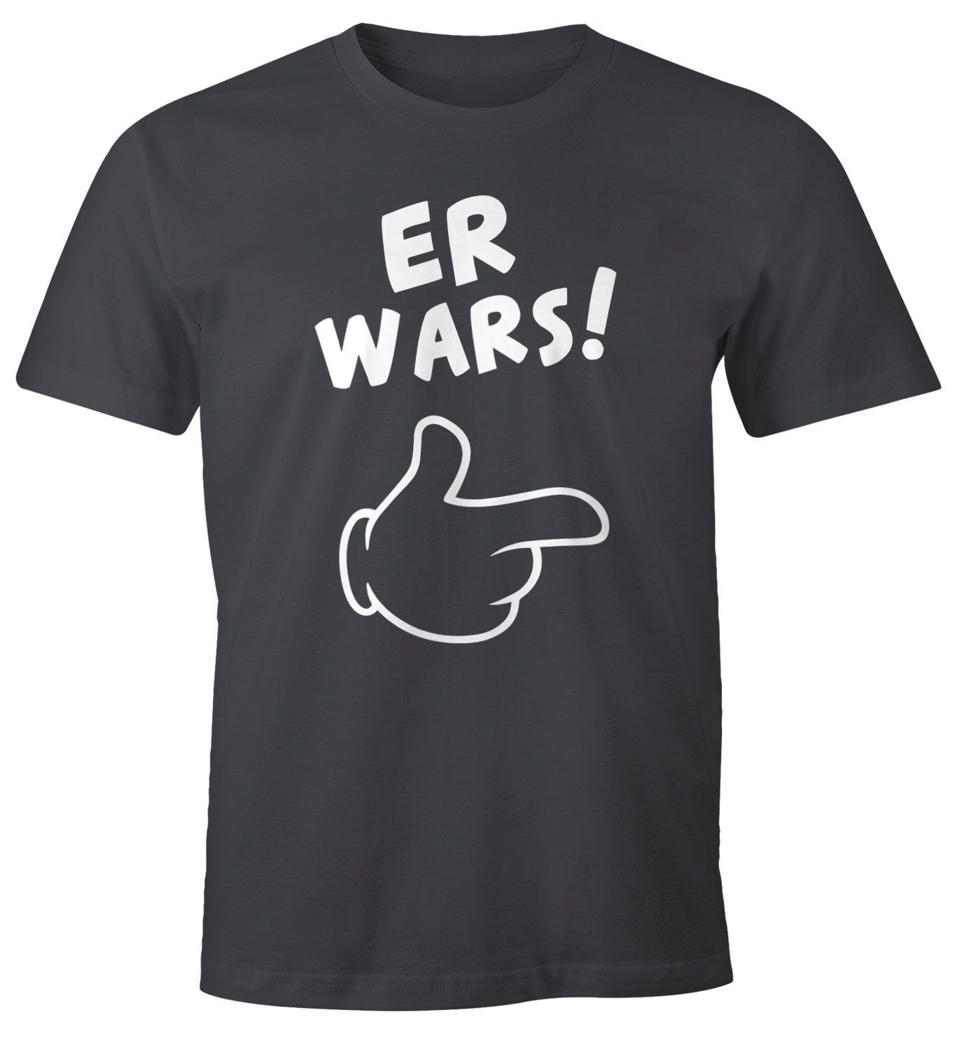 MoonWorks Print-Shirt Herren T-Shirt Er wars Spruch Comic Hand Fun-Shirt Moonworks® mit Print grau